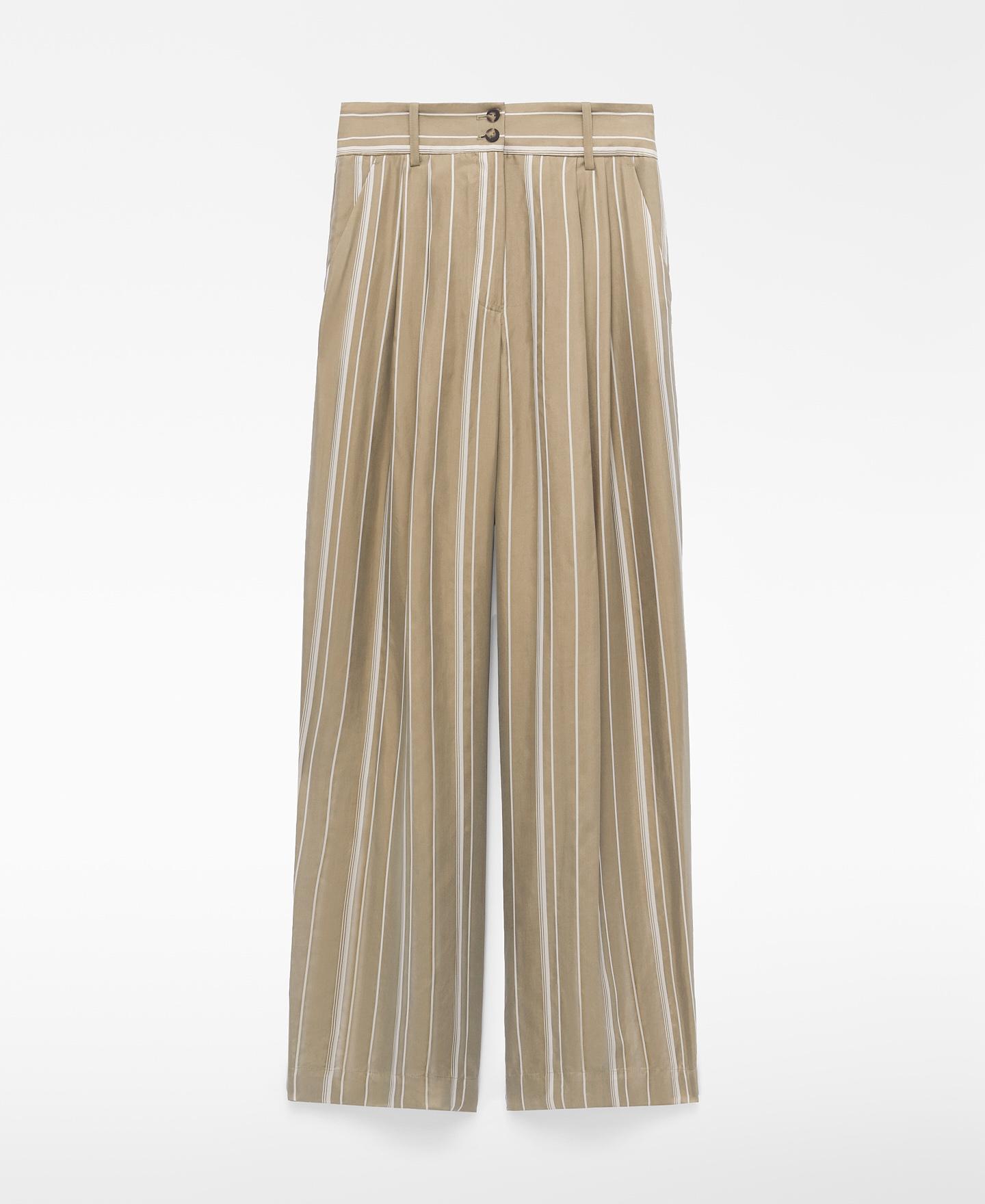 Calças com Cupro de Cintura Subida e Pinça Dupla Branco / Verde-5