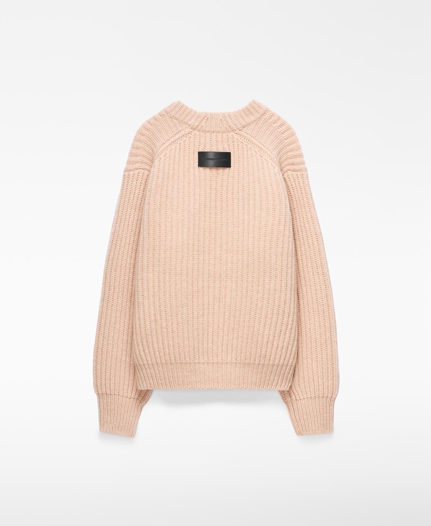 Camisola de Lã Merino com Gola Redonda Rosa-2