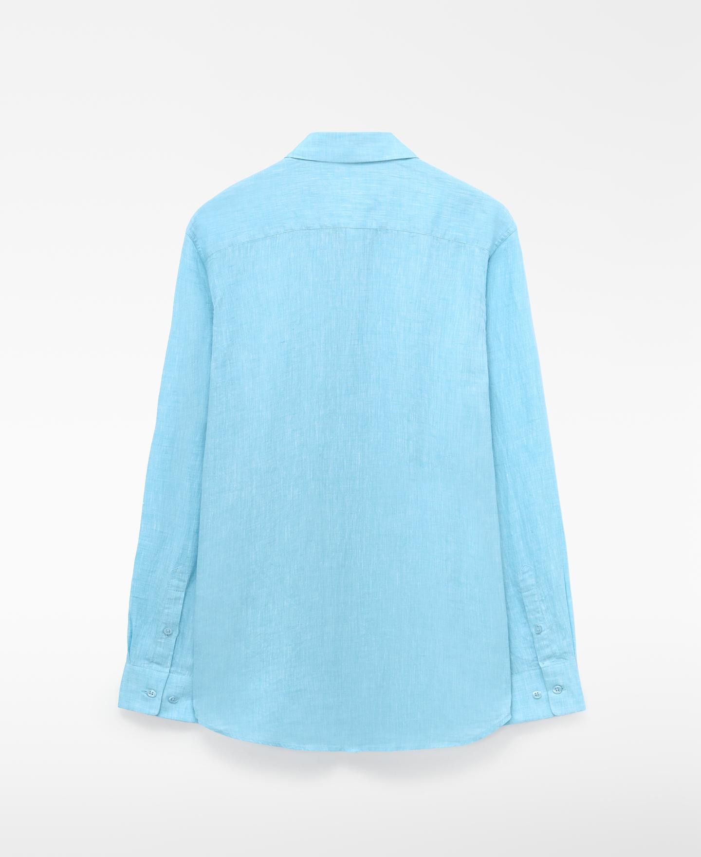 Camisa Regular Fit em Linho Azul-2