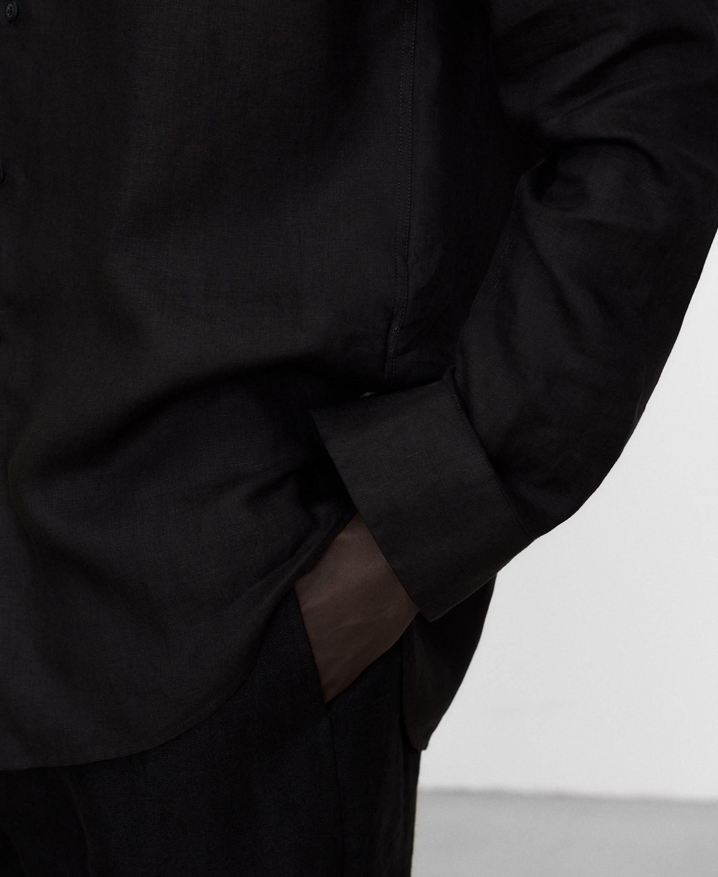 Camisa de Linho Regular Fit Preto-4