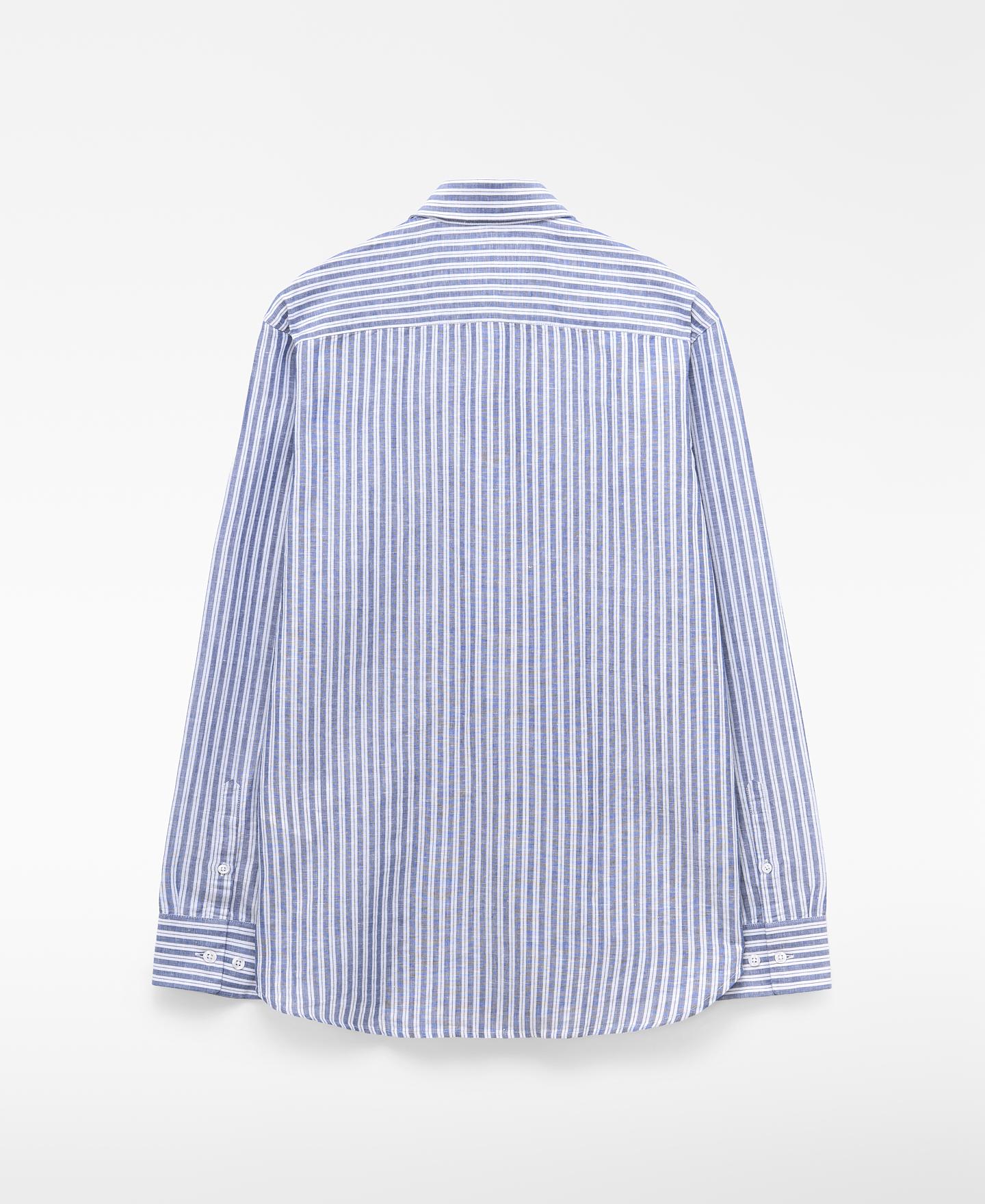 Camisa Às Riscas em Linho e Algodão Azul / Branco-2