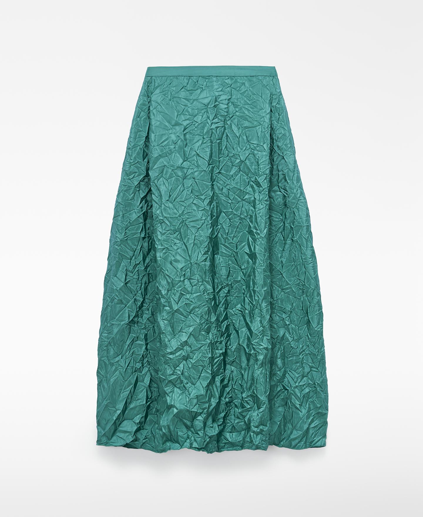 Saia Midi Acetinada com Efeito Franzido Esmeralda-5