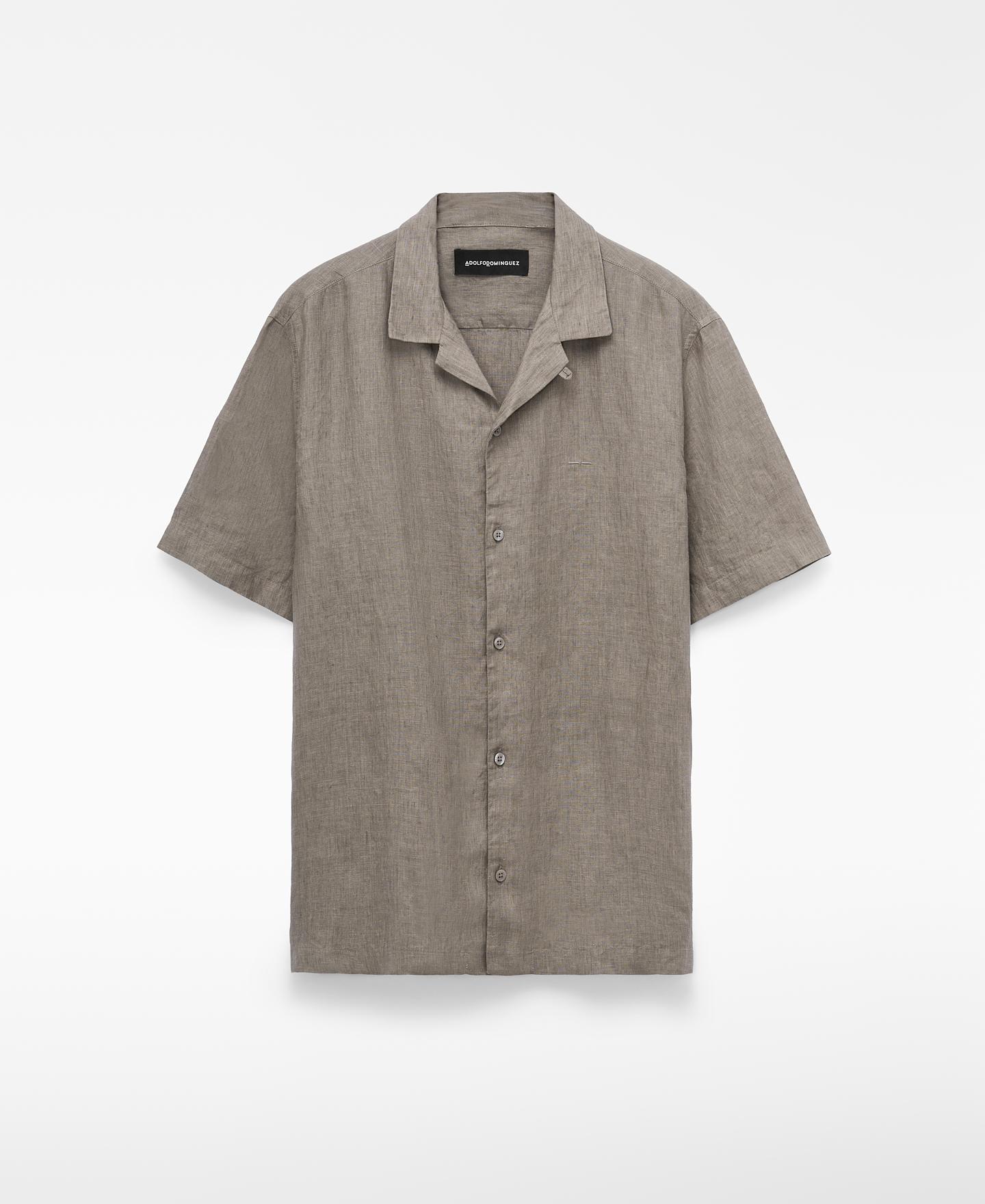 Imagem 0 de Camisa de Linho e Manga Curta com Gola Bowling