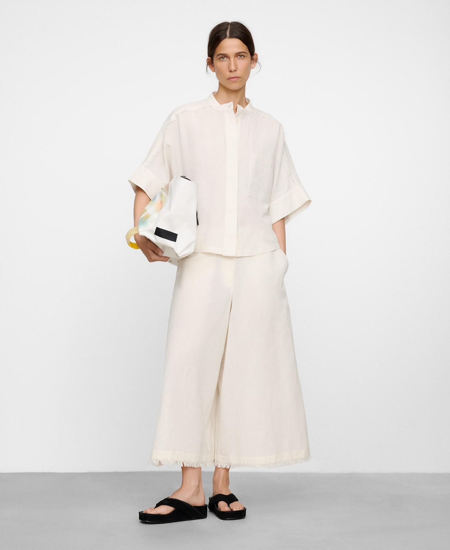 Camisa com Corte Oversize Desfiada Cru-2