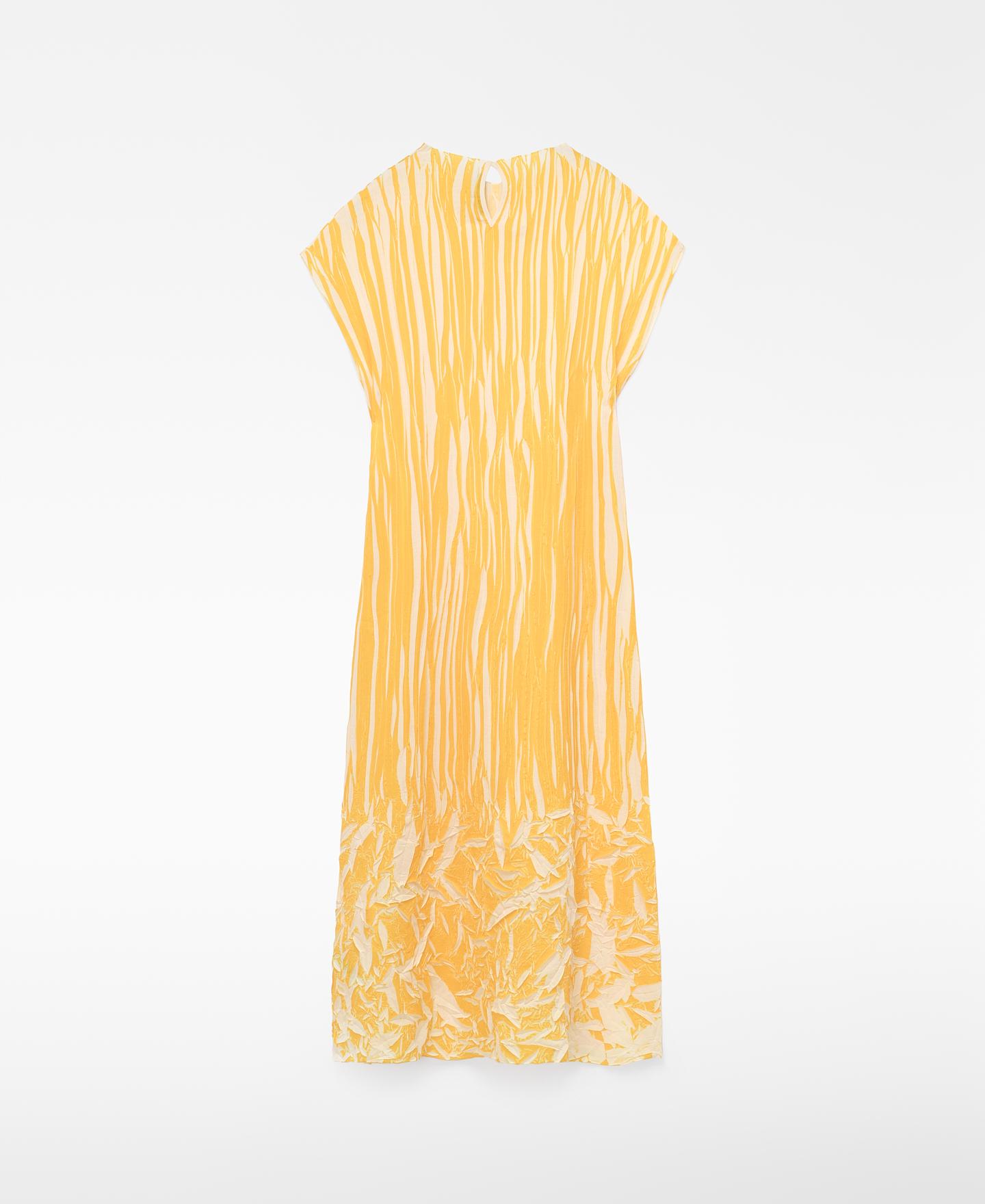 Vestido Midi Bicolor Plissado Irregular Branco/Amarelo-2