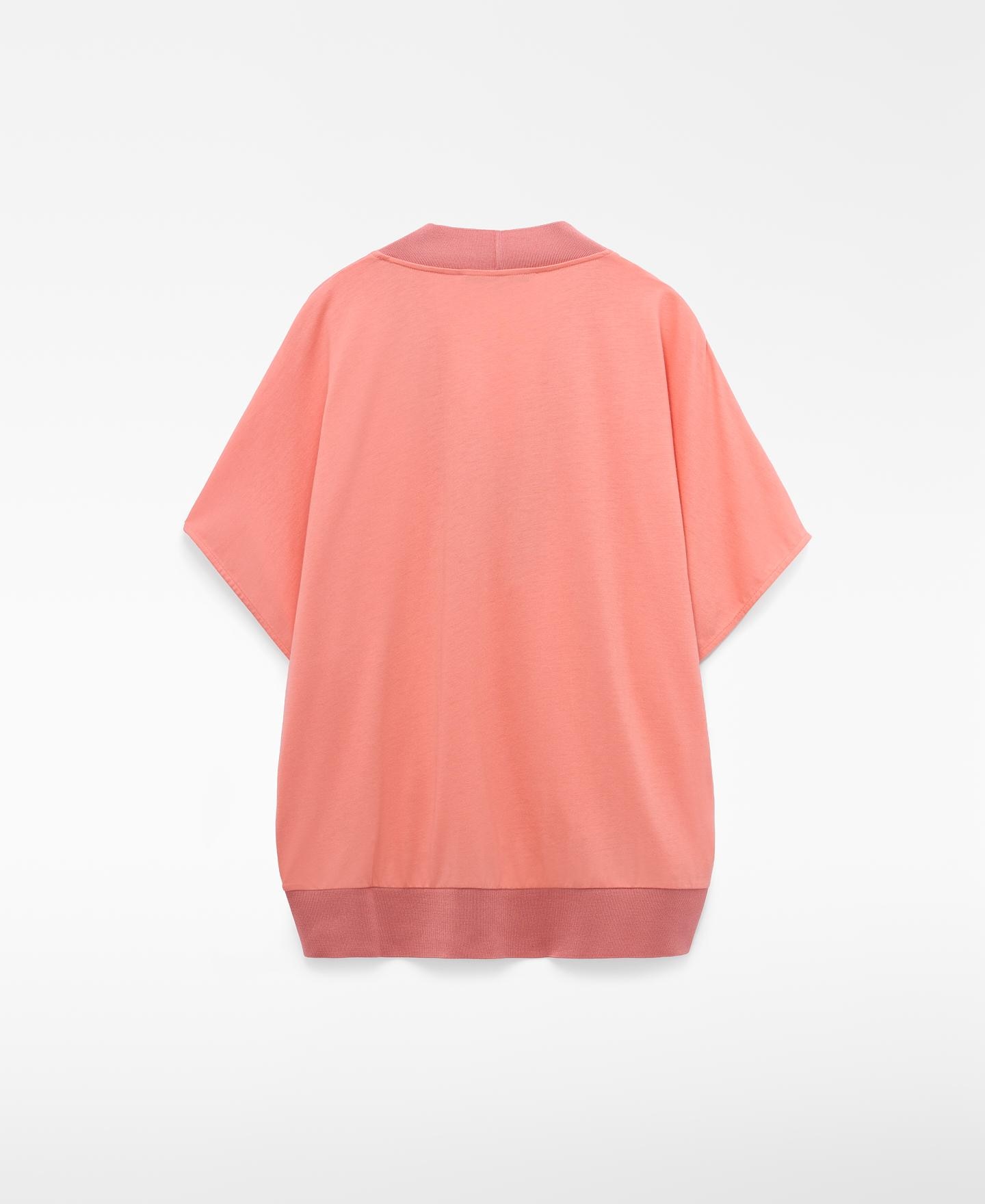 T-shirt de Tecido Duplo com Gola em V Rosa-pastel-6