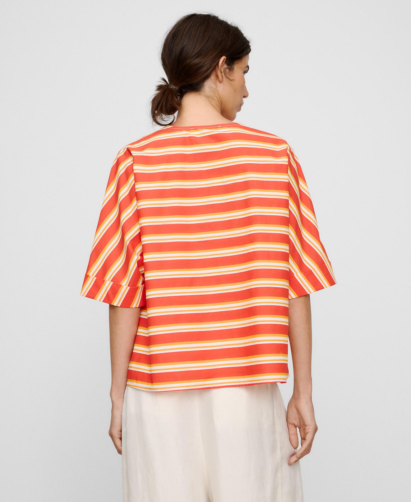 Blusa Às Riscas em Algodão com Decote em V Branco / Vermelho-3