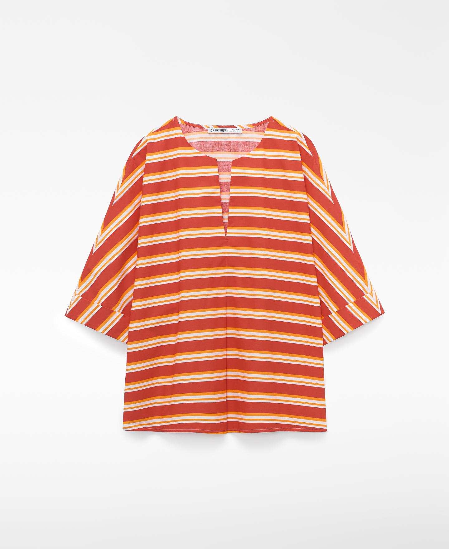 Blusa Às Riscas em Algodão com Decote em V Branco / Vermelho-5