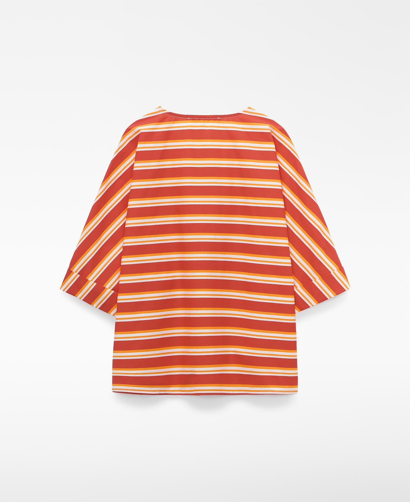 Blusa Às Riscas em Algodão com Decote em V Branco / Vermelho-6