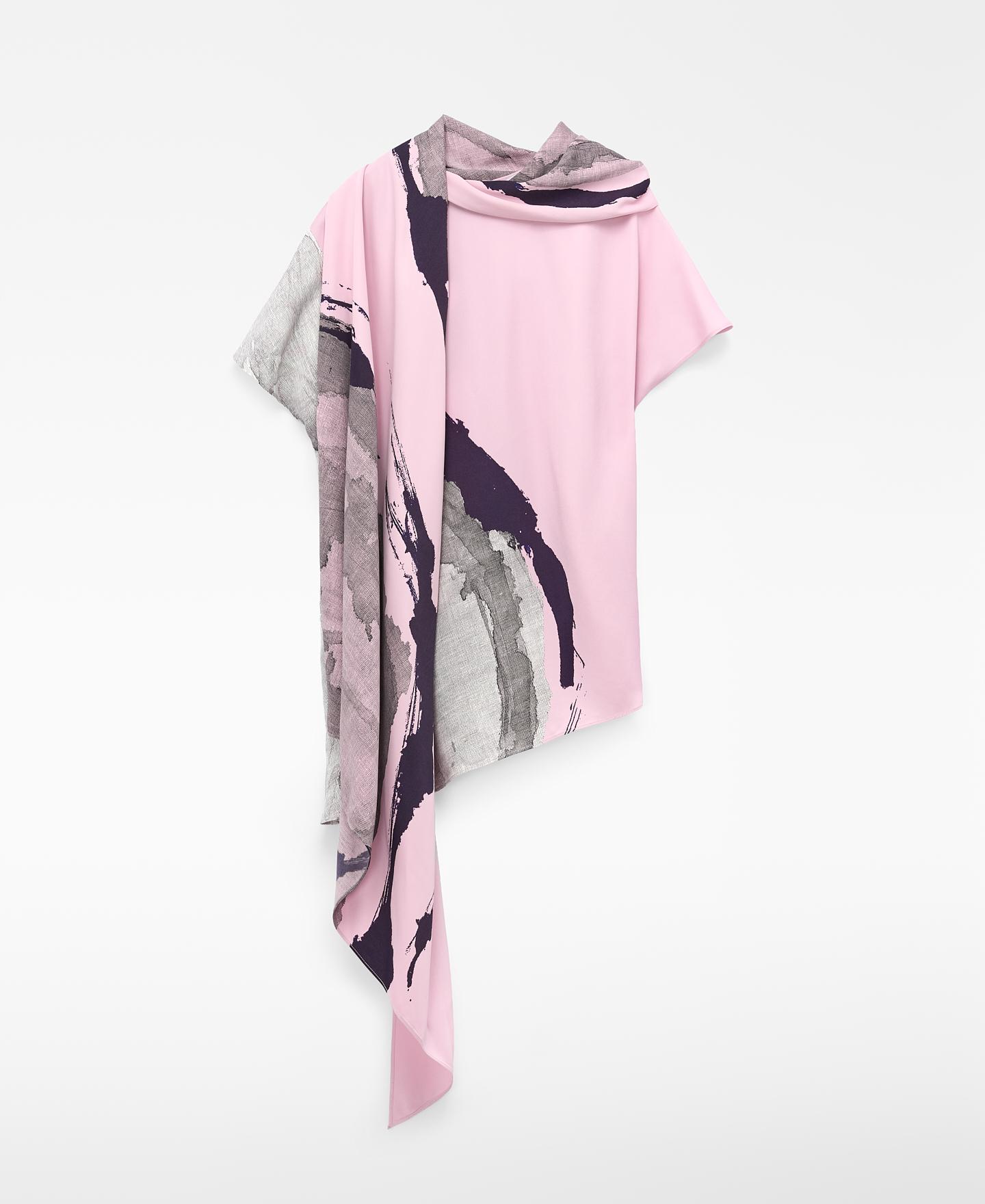 Top Acetinado Estampado com Gola Cachecol Rosa-claro-5