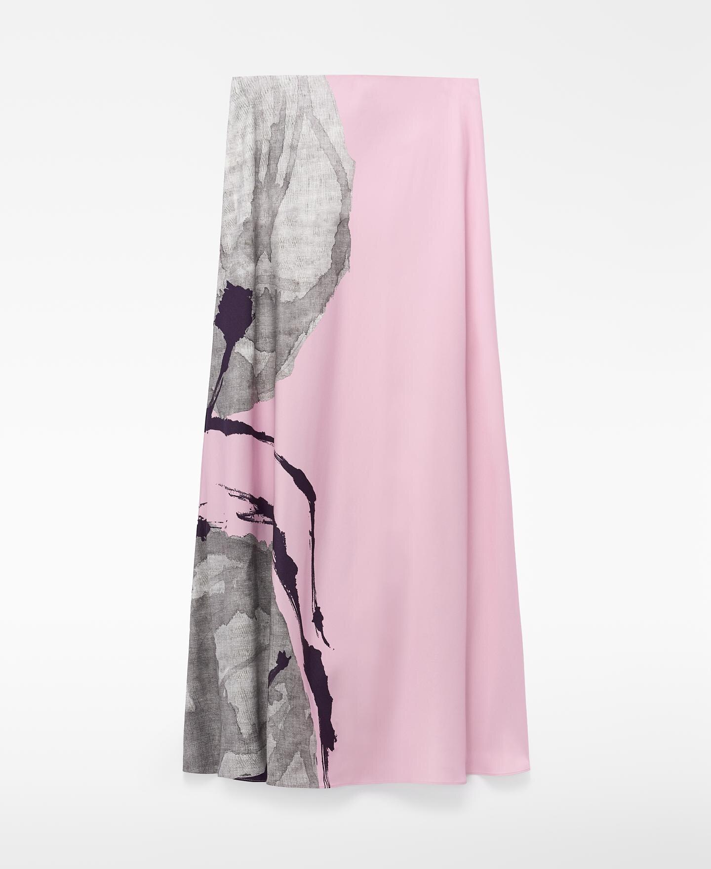 Saia Midi Acetinada Estampada Rosa-claro-5