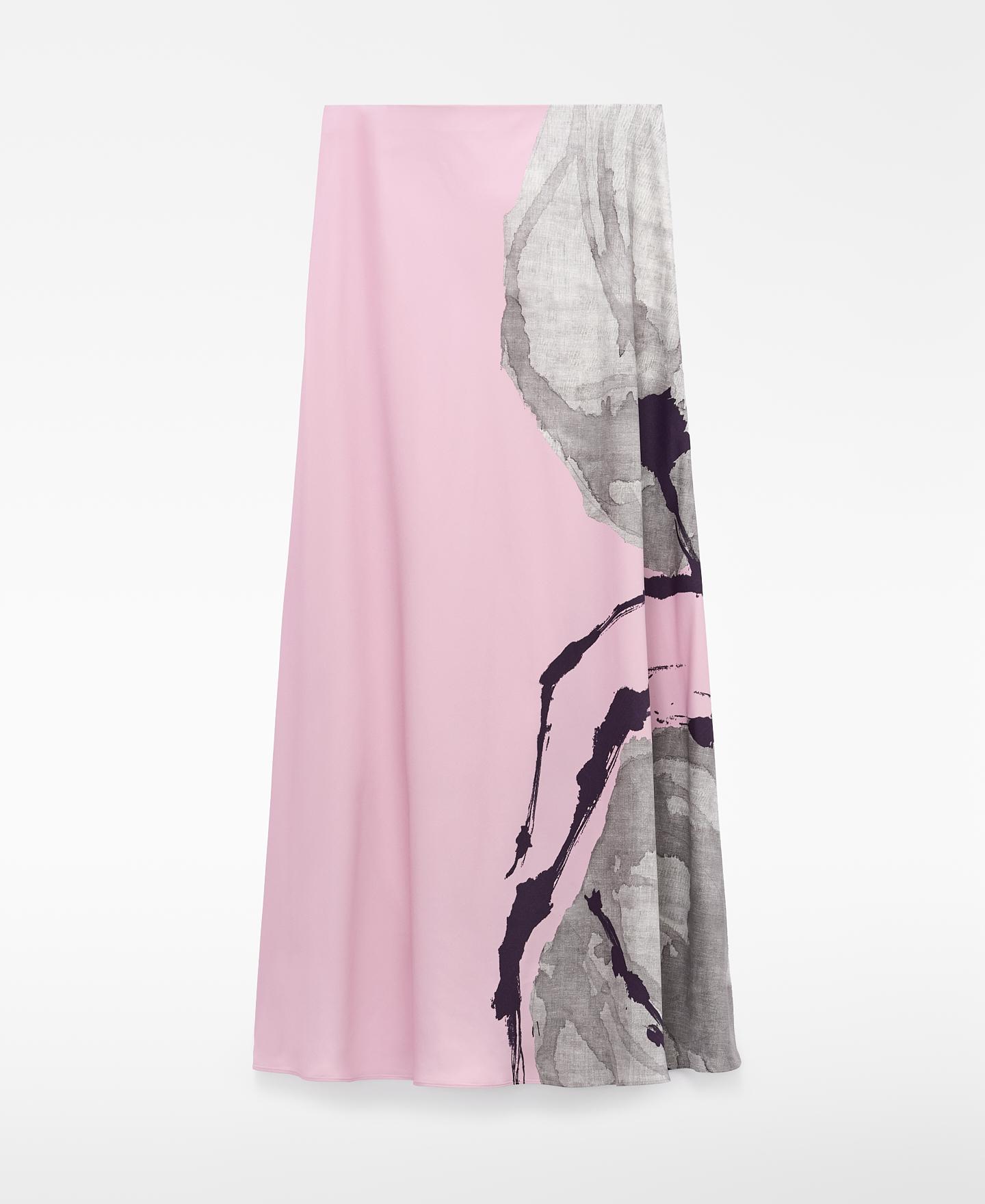 Saia Midi Acetinada Estampada Rosa-claro-6