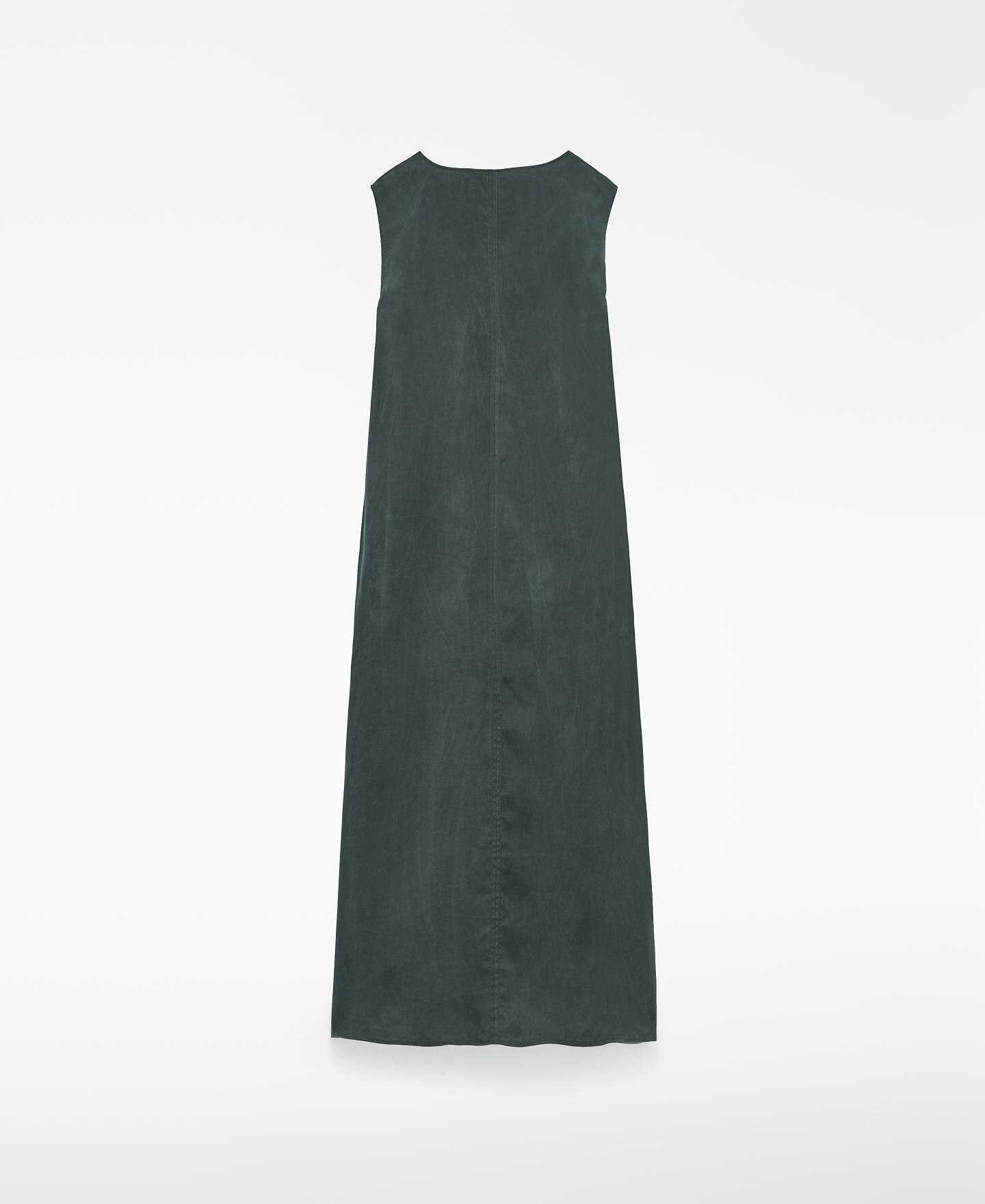 Vestido Comprido Evasé com Decote em V Verde-escuro-2