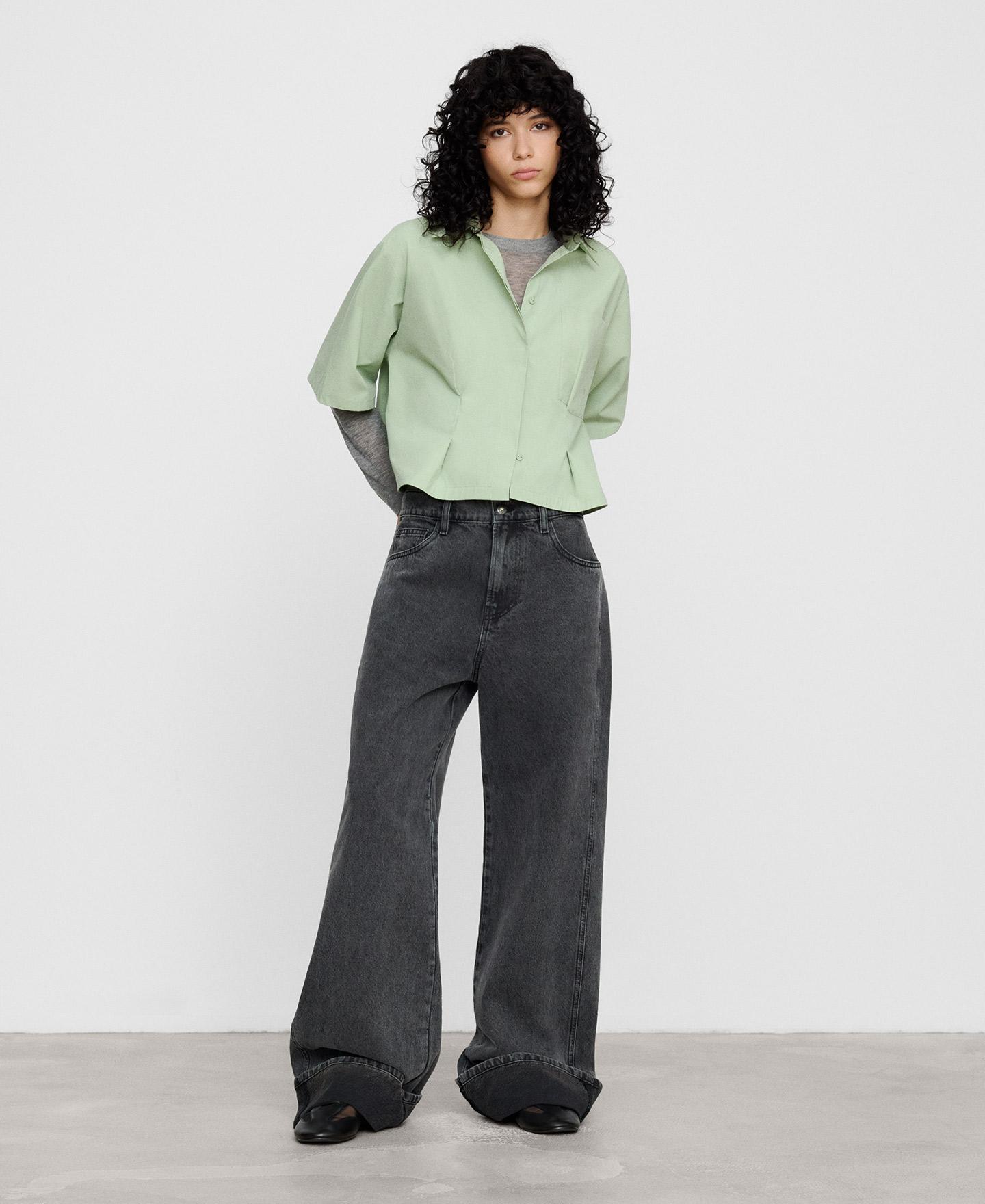 Jeans com Corte a Direito Denim Efeito Lavagem Cinzento-escuro-2