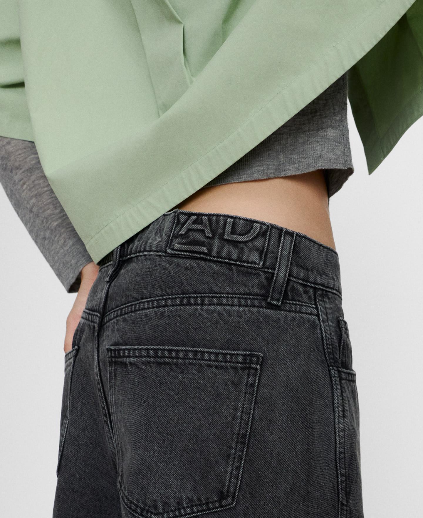 Jeans com Corte a Direito Denim Efeito Lavagem Cinzento-escuro-4
