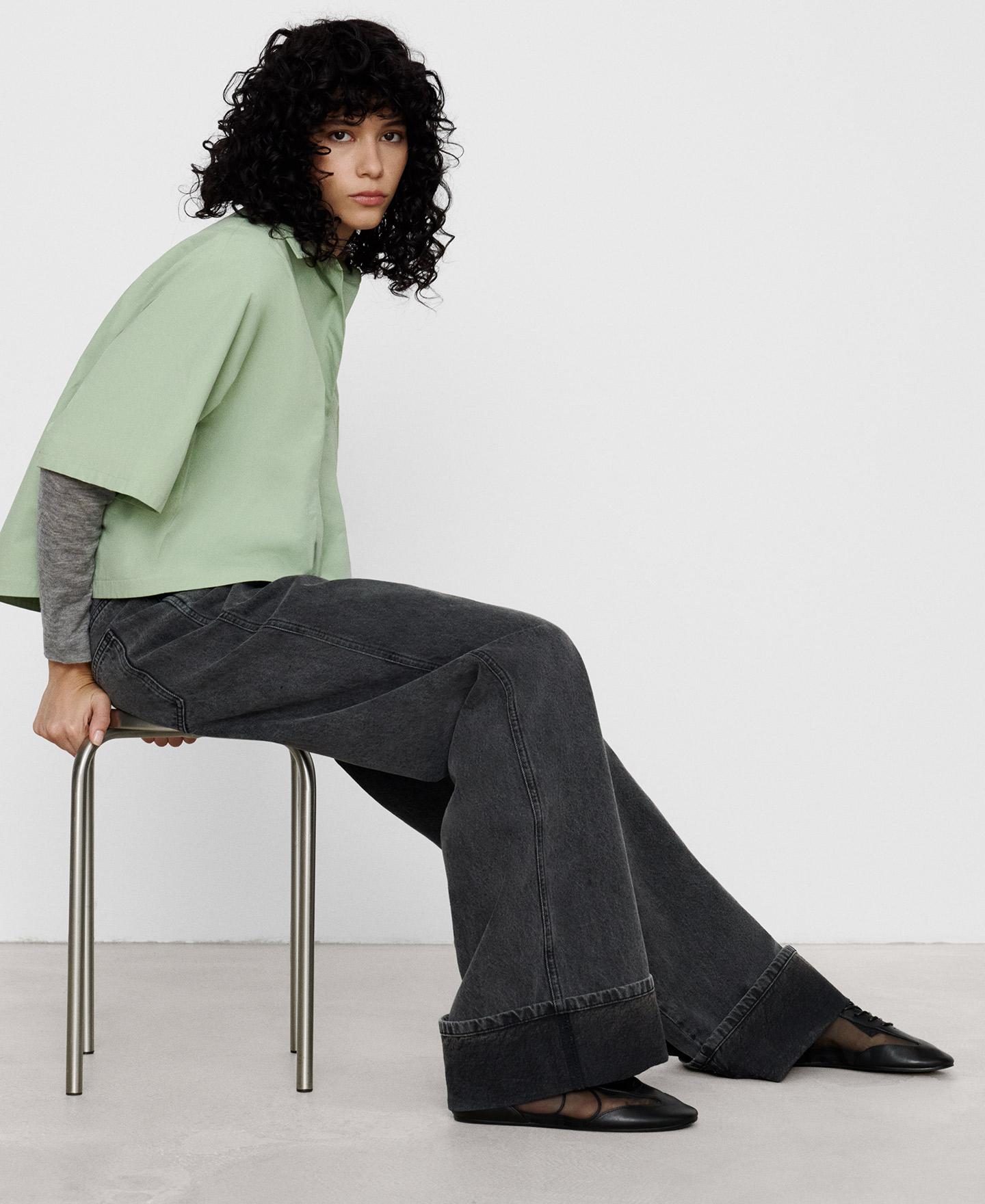 Jeans com Corte a Direito Denim Efeito Lavagem Cinzento-escuro-5