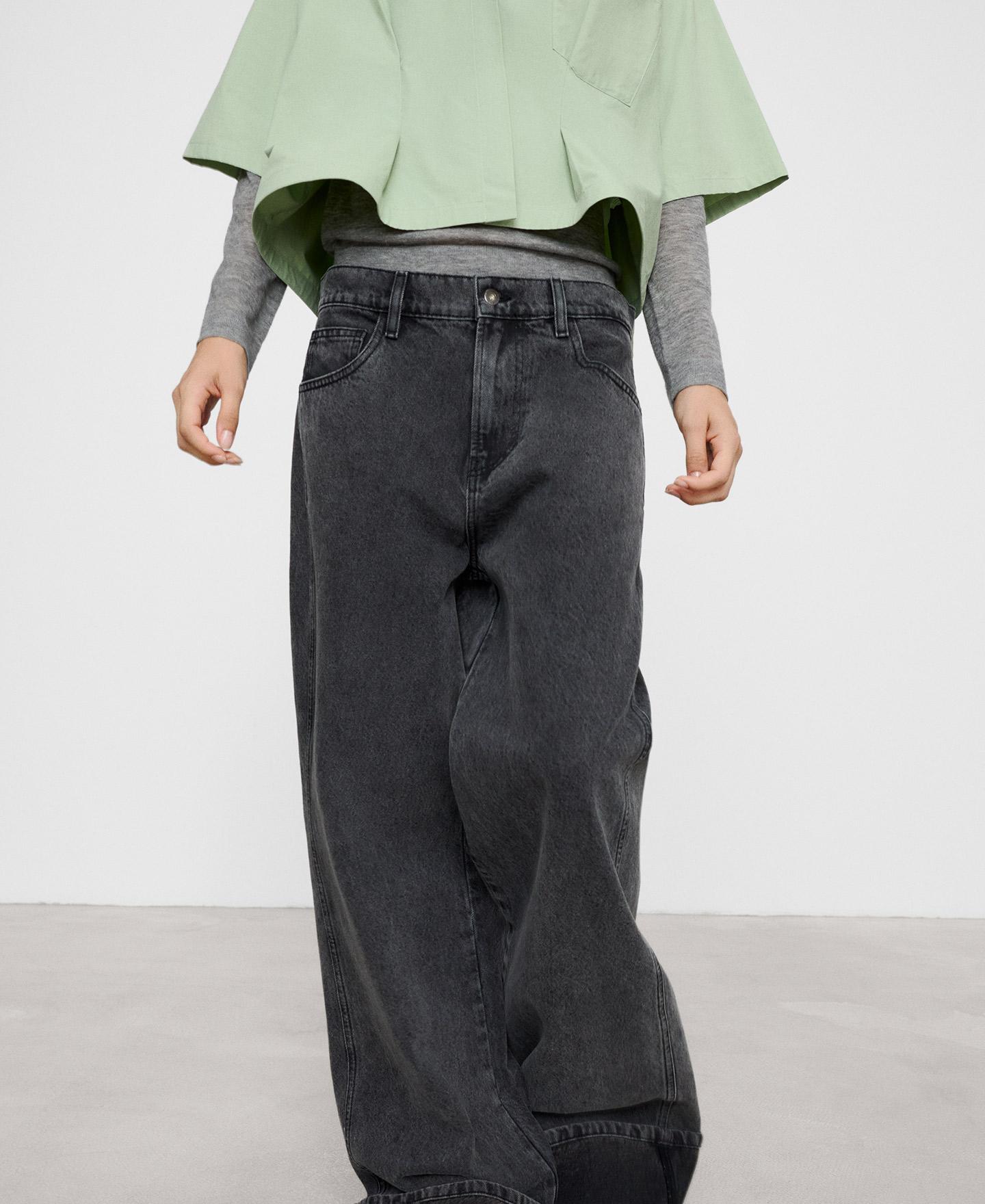 Jeans com Corte a Direito Denim Efeito Lavagem Cinzento-escuro-6