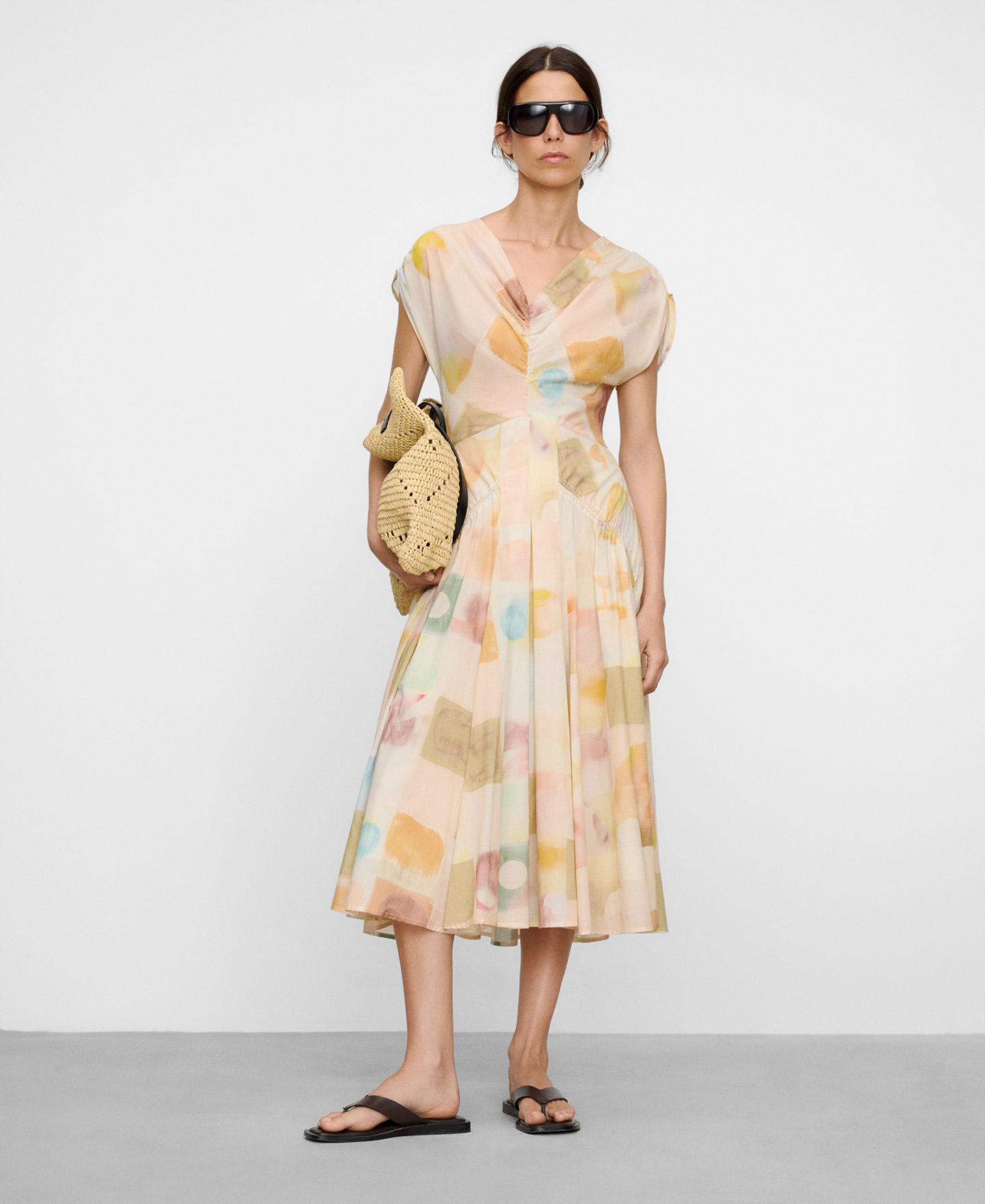 Vestido Midi Franzido em Algodão Estampado Multicolor-2
