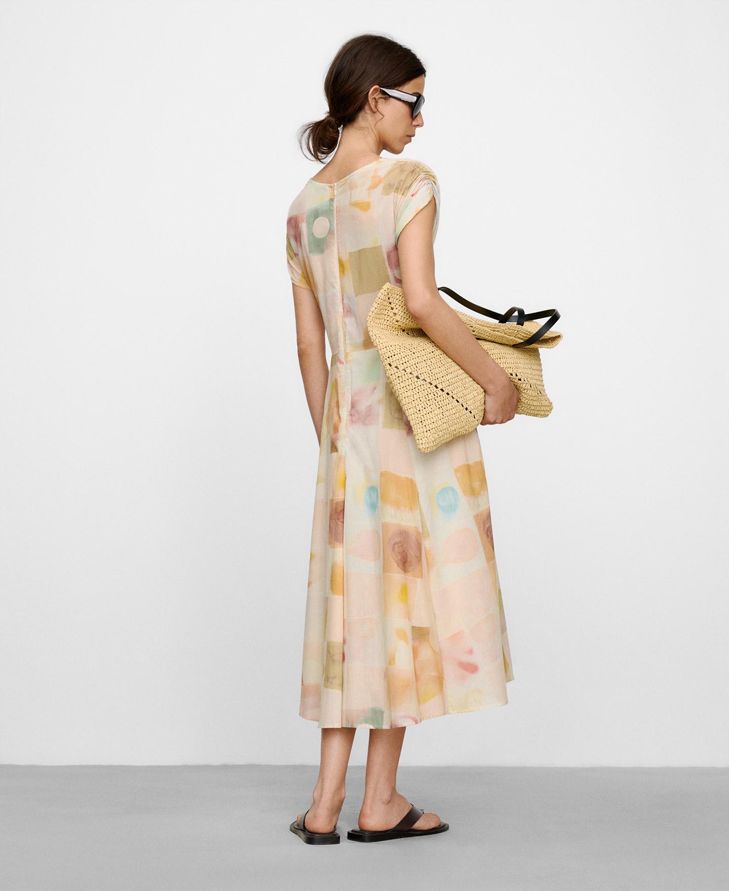 Vestido Midi Franzido em Algodão Estampado Multicolor-3