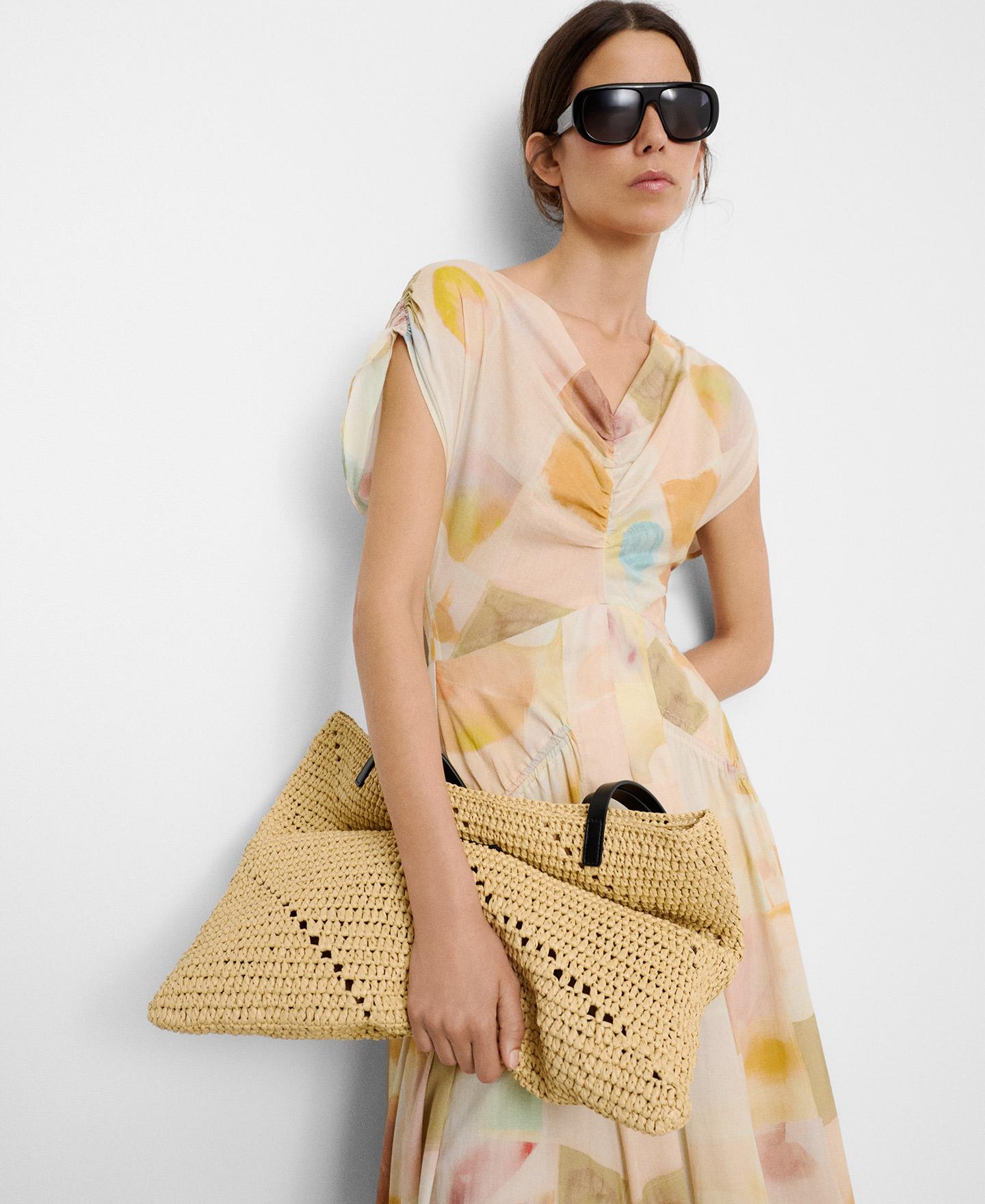 Vestido Midi Franzido em Algodão Estampado Multicolor-4