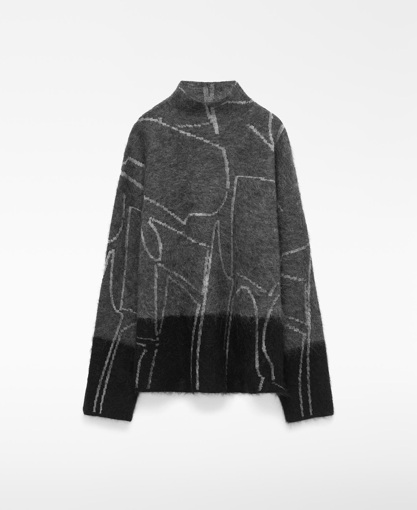 Camisola de Gola Perkins com Mohair e Lã Merino Cinzento-escuro-5