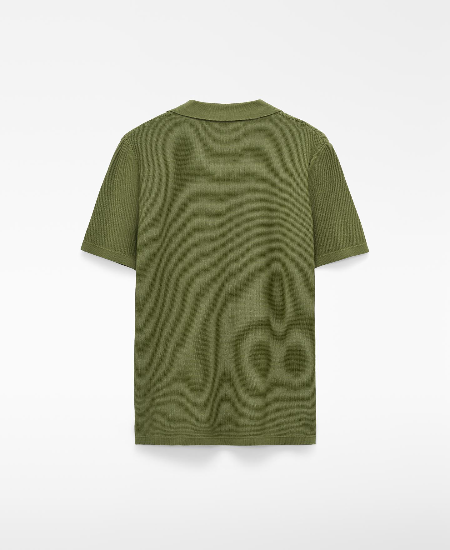 Polo de Manga Curta em Malha Estrutura com Gola em V Caqui-2