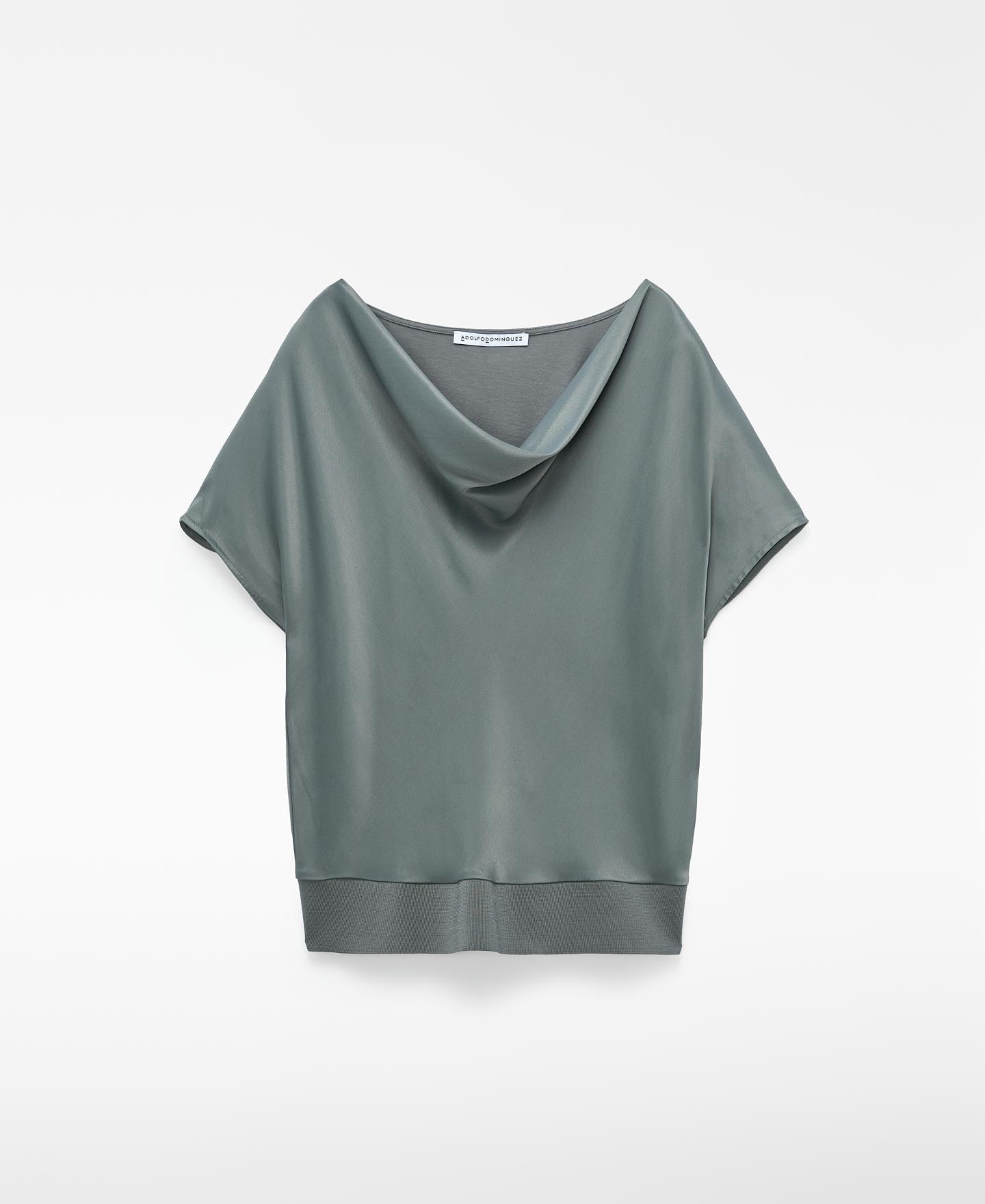 T-shirt em Tecido Duplo e Decote Drapeado com Algodão Verde-5