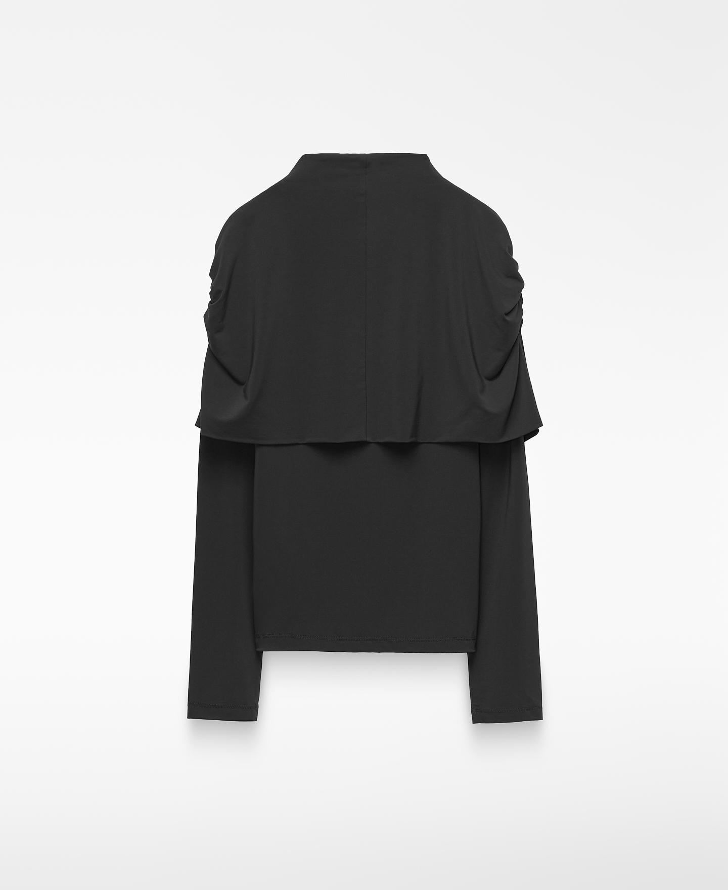 T-shirt de Manga Comprida com Capa Sobreposta Preto-2