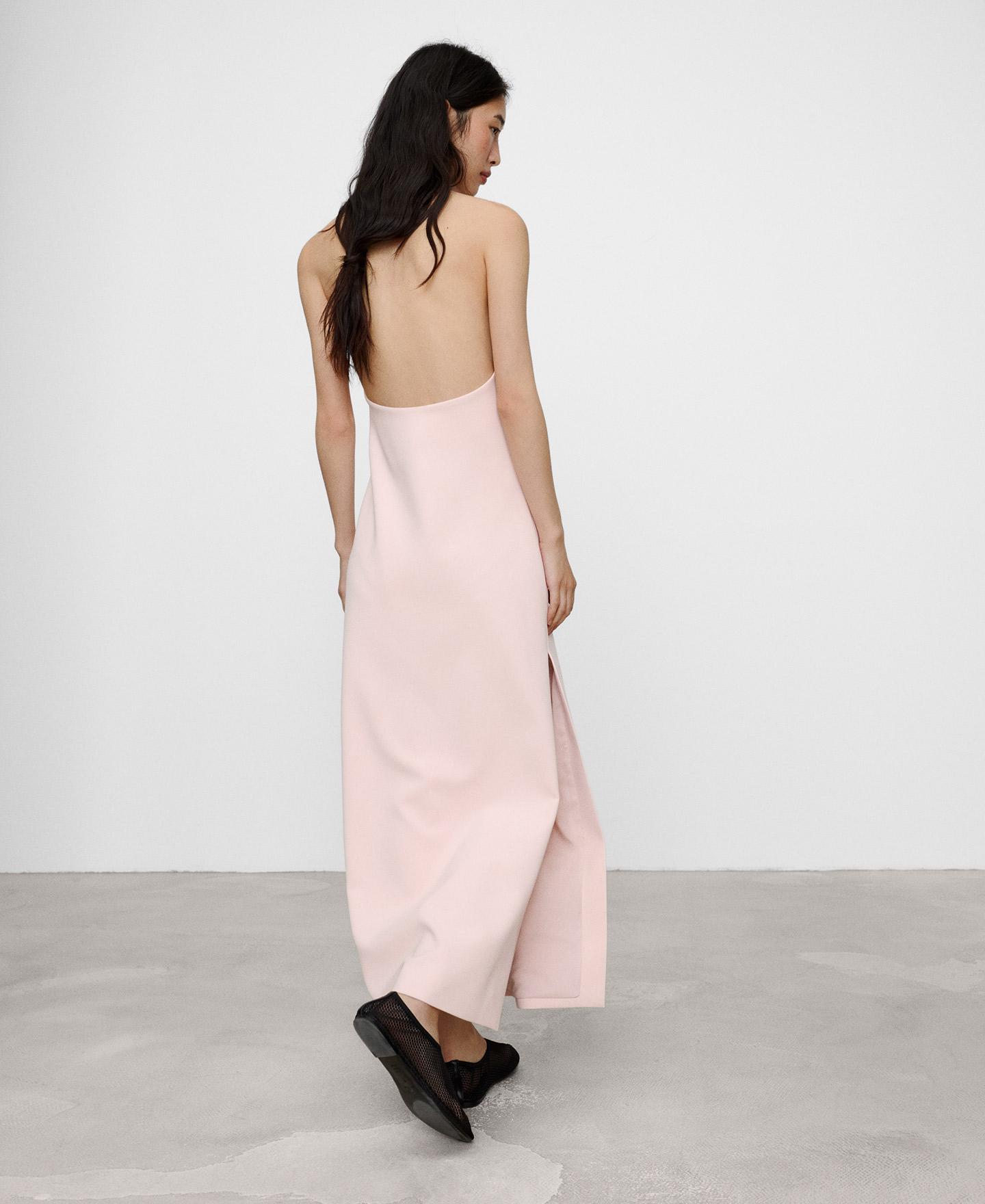 Vestido Comprido de Corte a Direito com Gola Halter Rosa-3
