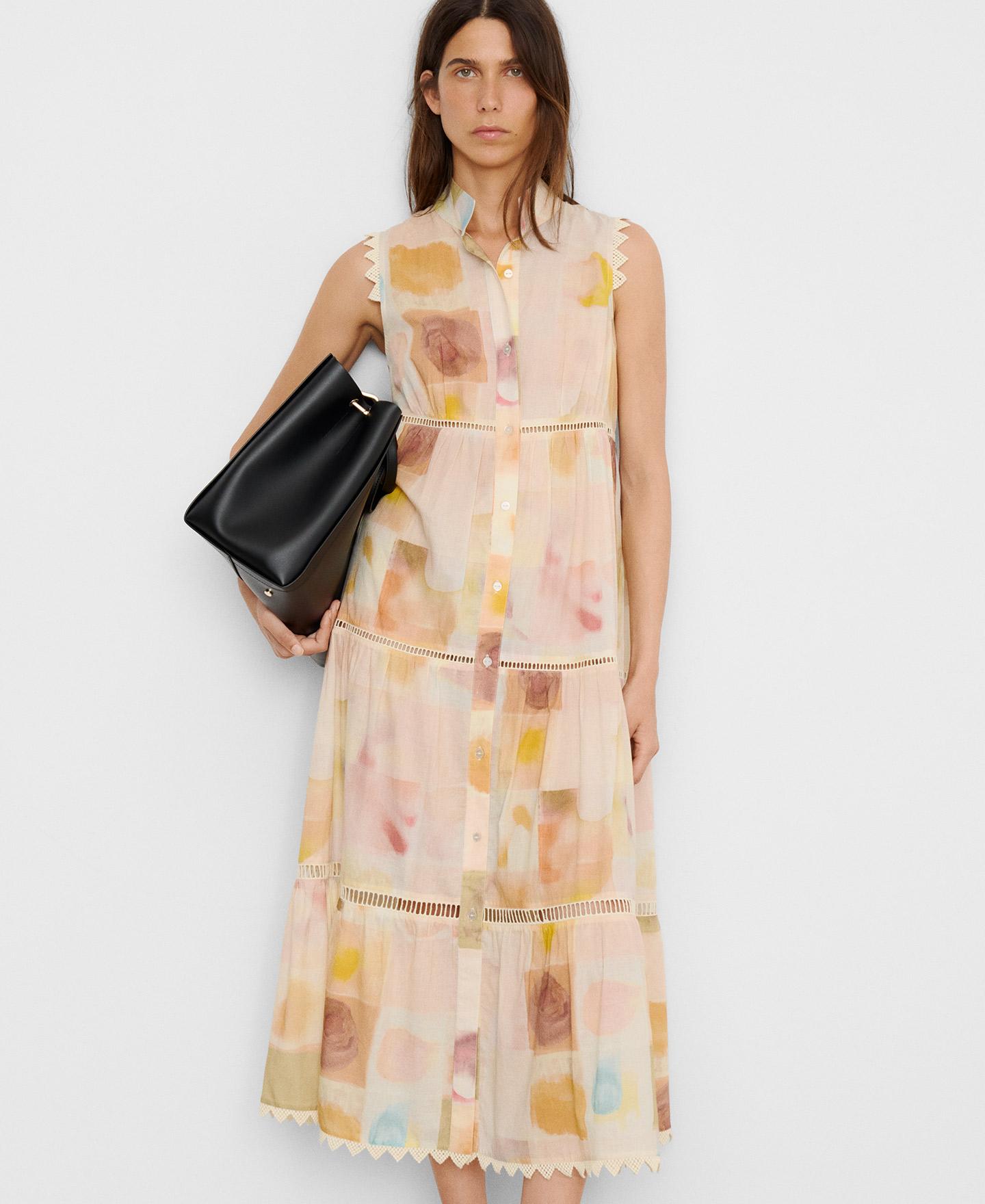 Imagem 0 de Vestido Comprido Estampado em Algodão com Entredós