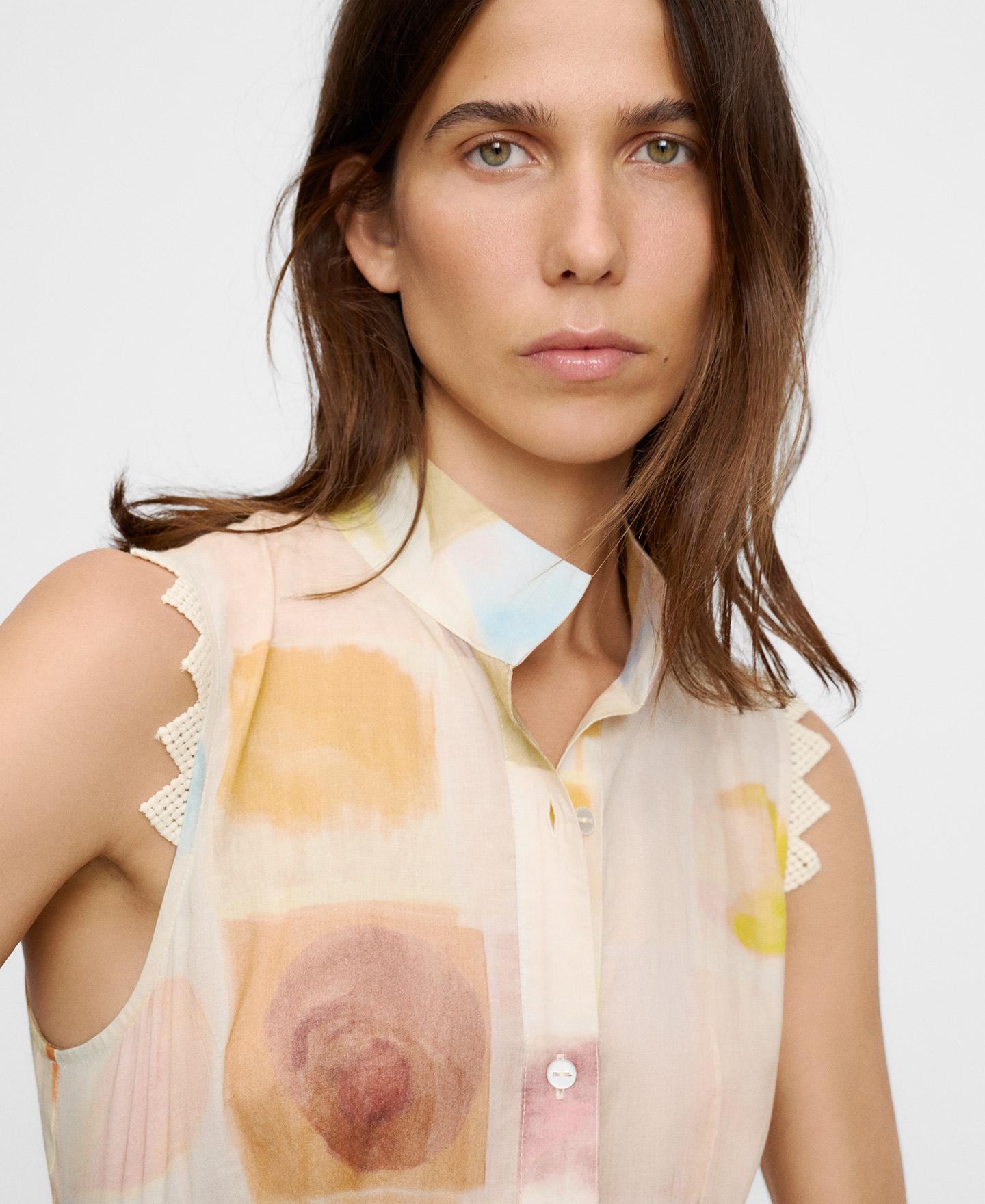 Vestido Comprido Estampado em Algodão com Entredós Multicolor-4