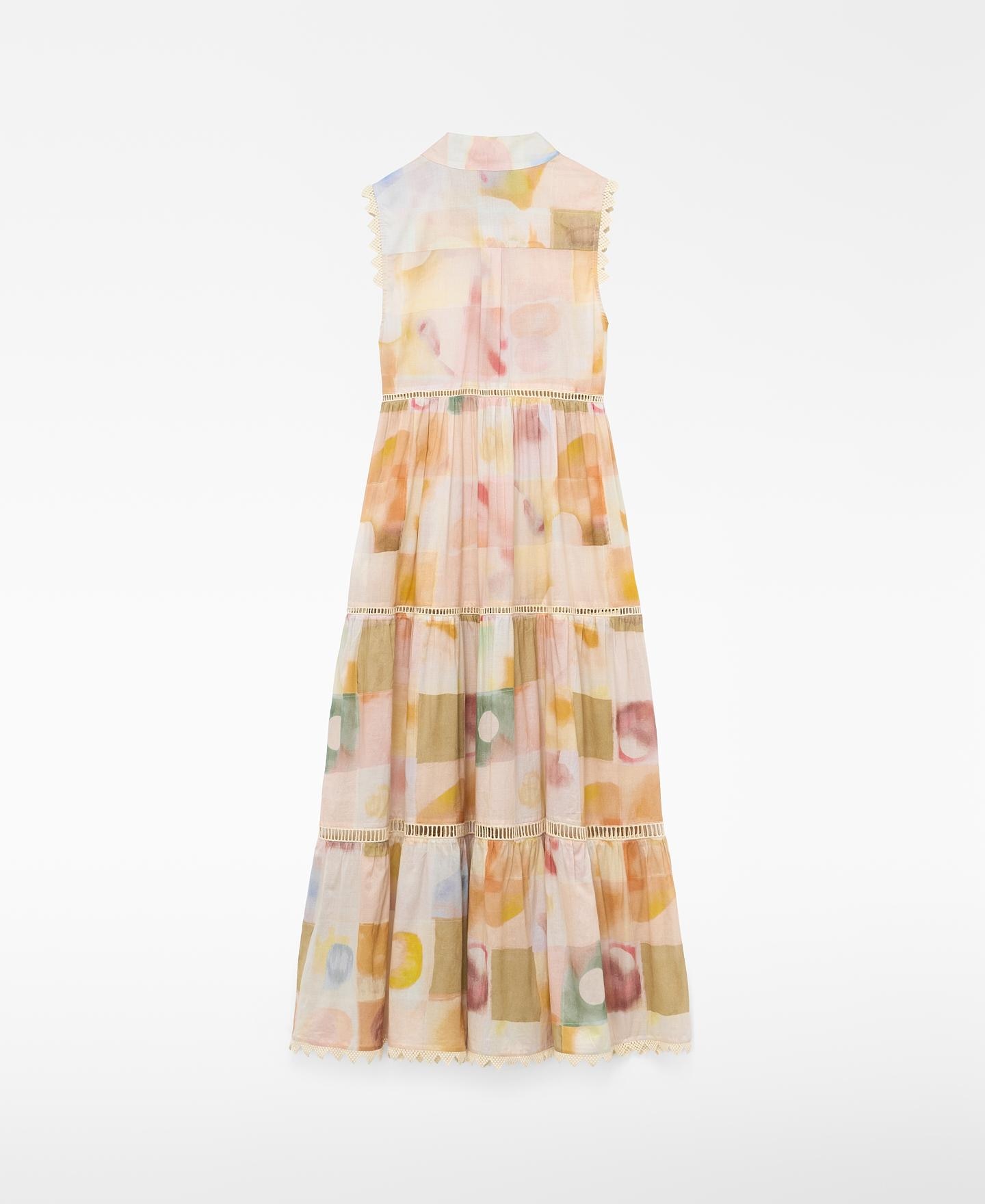 Vestido Comprido Estampado em Algodão com Entredós Multicolor-6
