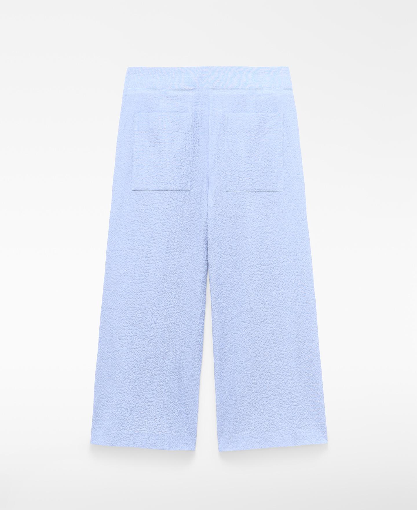 Calças Largas Tipo Culotte em Seersucker de Algodão Azul-claro-6