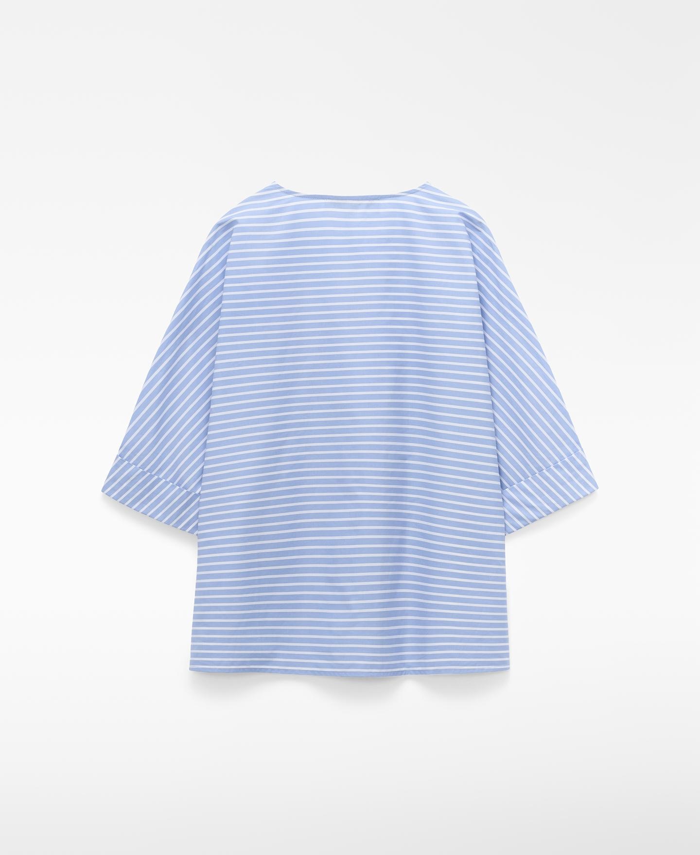 Blusa de Algodão Às Riscas com Decote em V Branco / Azul-2