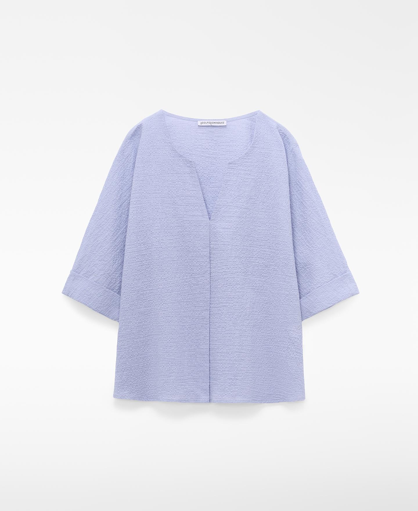 Imagem 0 de Blusa com Decote em V em Seersucker de Algodão