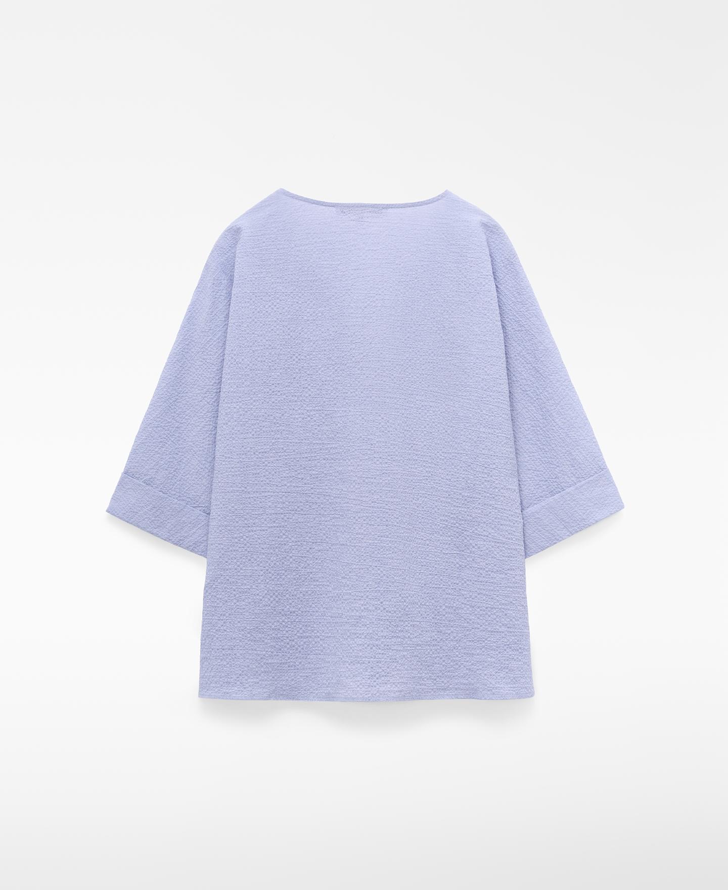 Blusa com Decote em V em Seersucker de Algodão Azul-claro-2