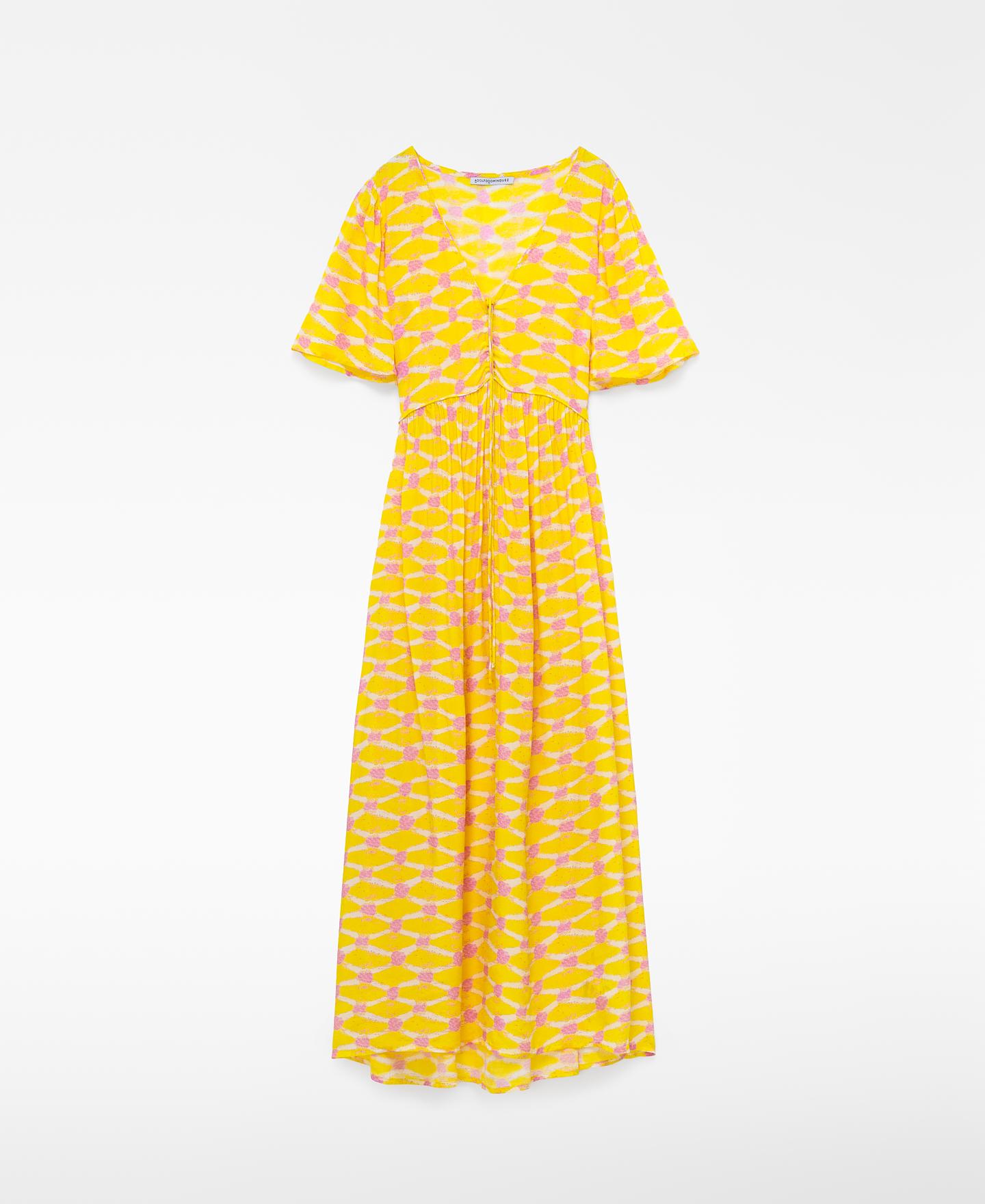 Imagem 0 de Vestido Comprido Estampado com Decote em V e Cordão