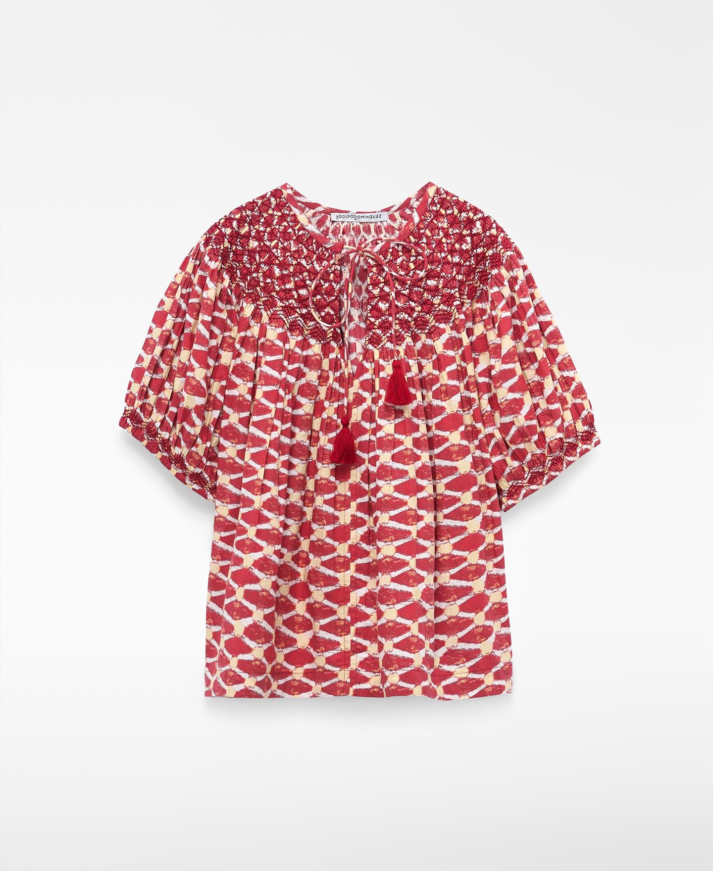 Blusa de Manga Curta com Decote em V Vermelho-5