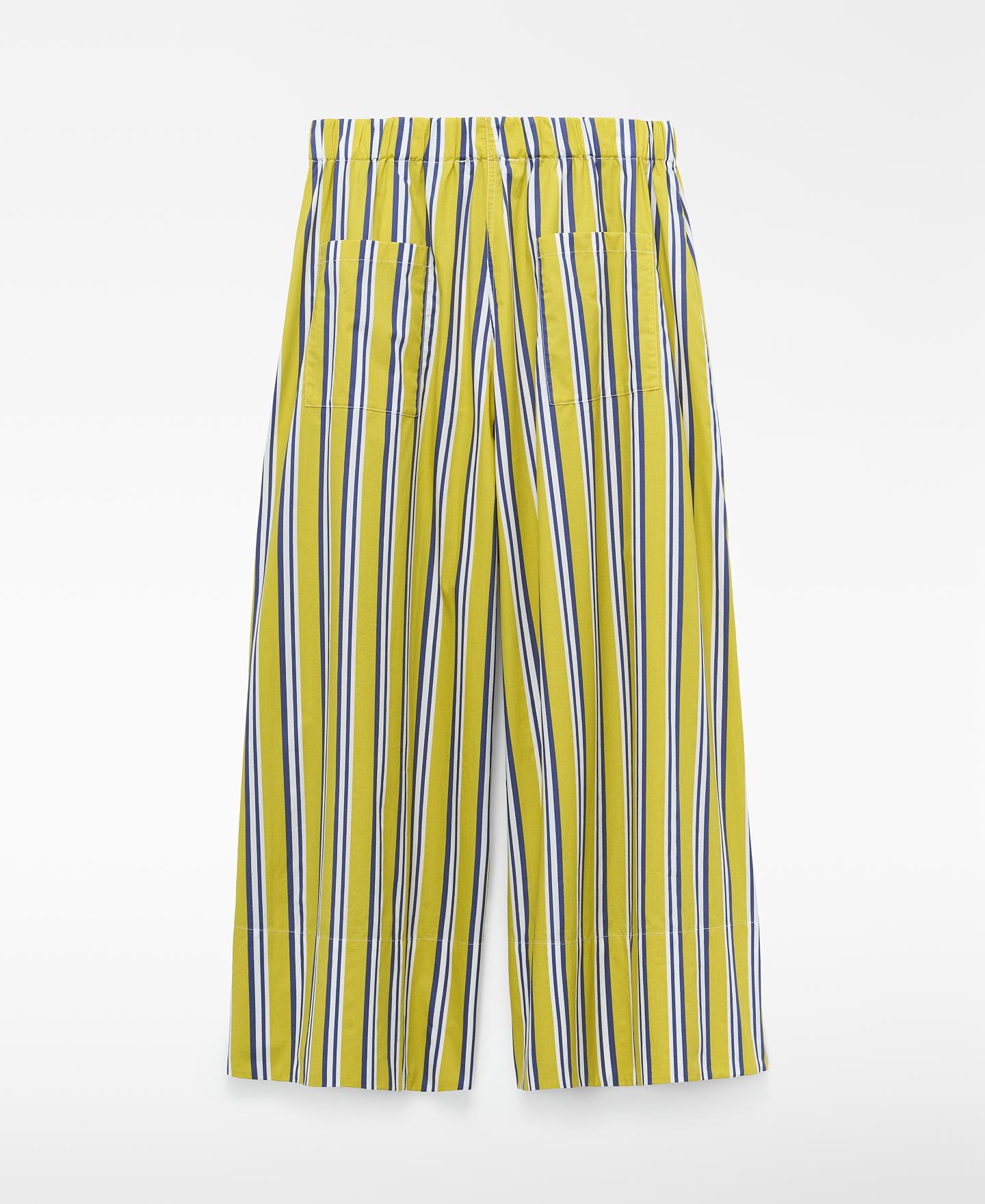 Calças Largas em Algodão Às Riscas Azul / Amarelo-2