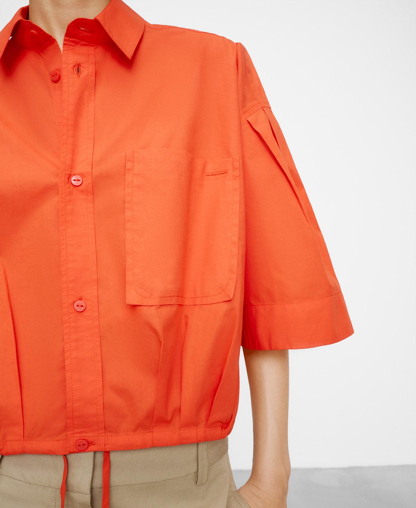 Camisa Corte Boxy com Bainha Ajustável em Algodão Coral-4