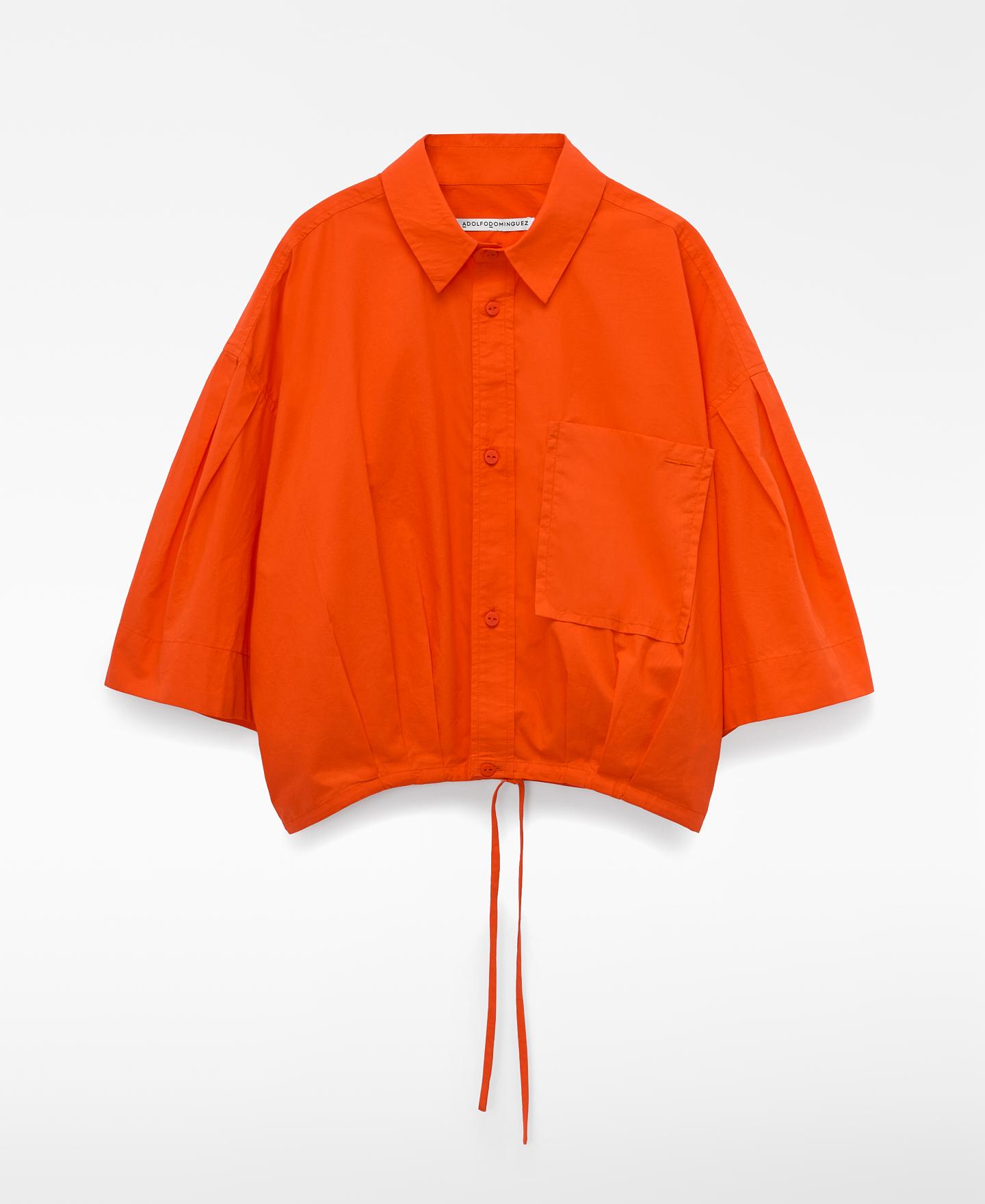 Camisa Corte Boxy com Bainha Ajustável em Algodão Coral-5