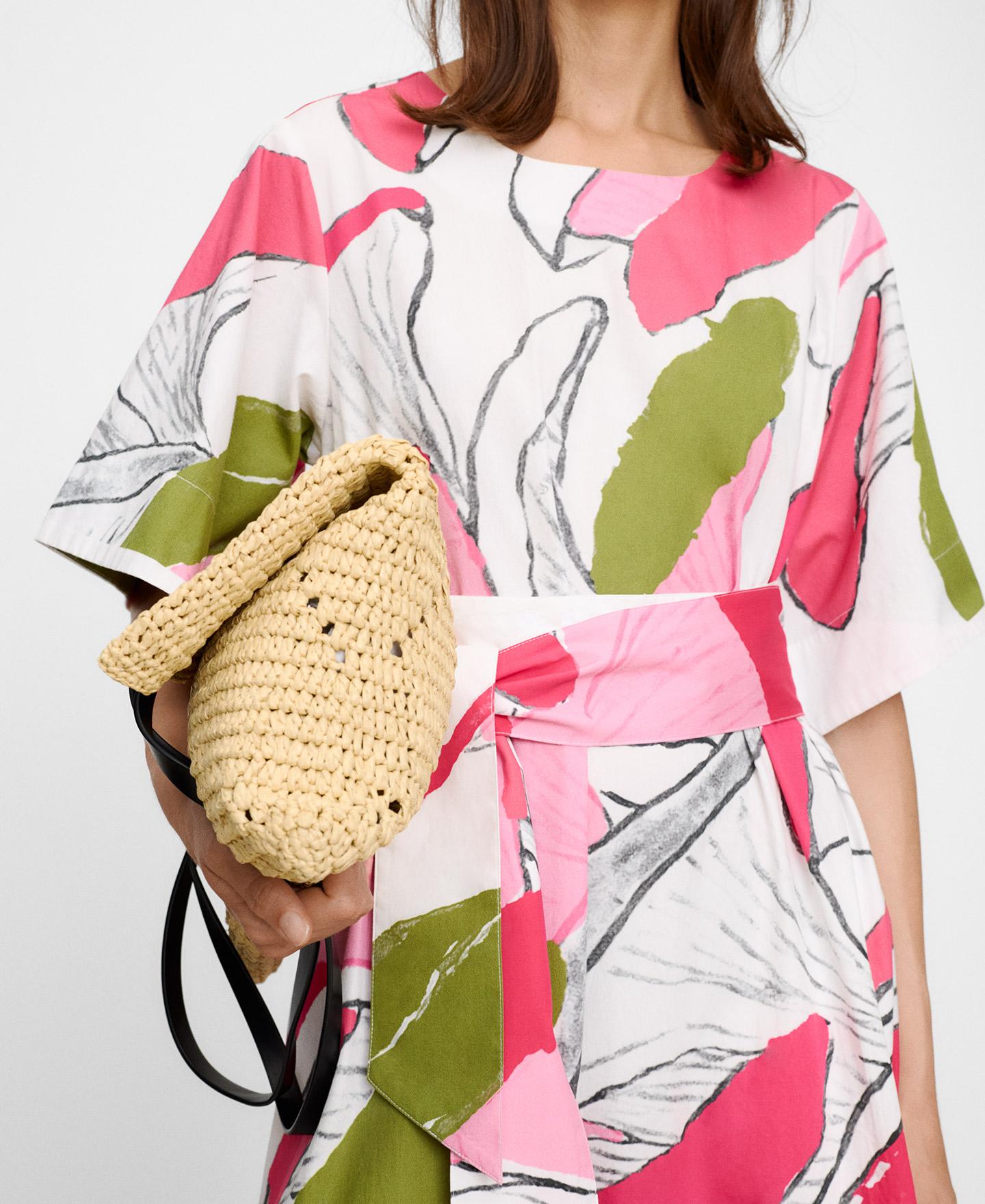 Imagem 0 de Vestido Midi de Algodão Estampado com Manga Japonesa