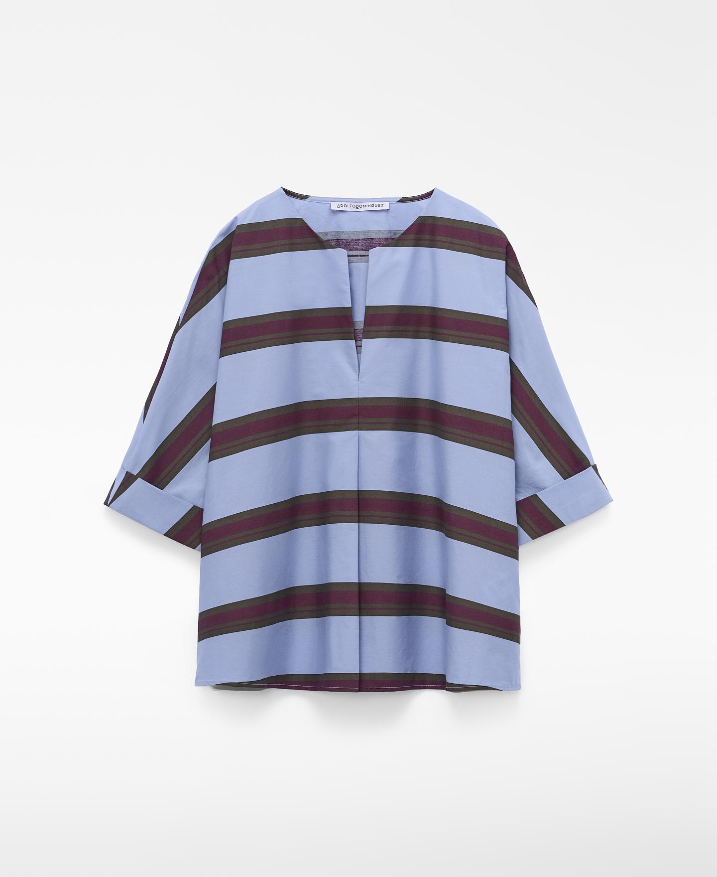 Imagem 0 de Blusa com Decote em V em Algodão Às Riscas