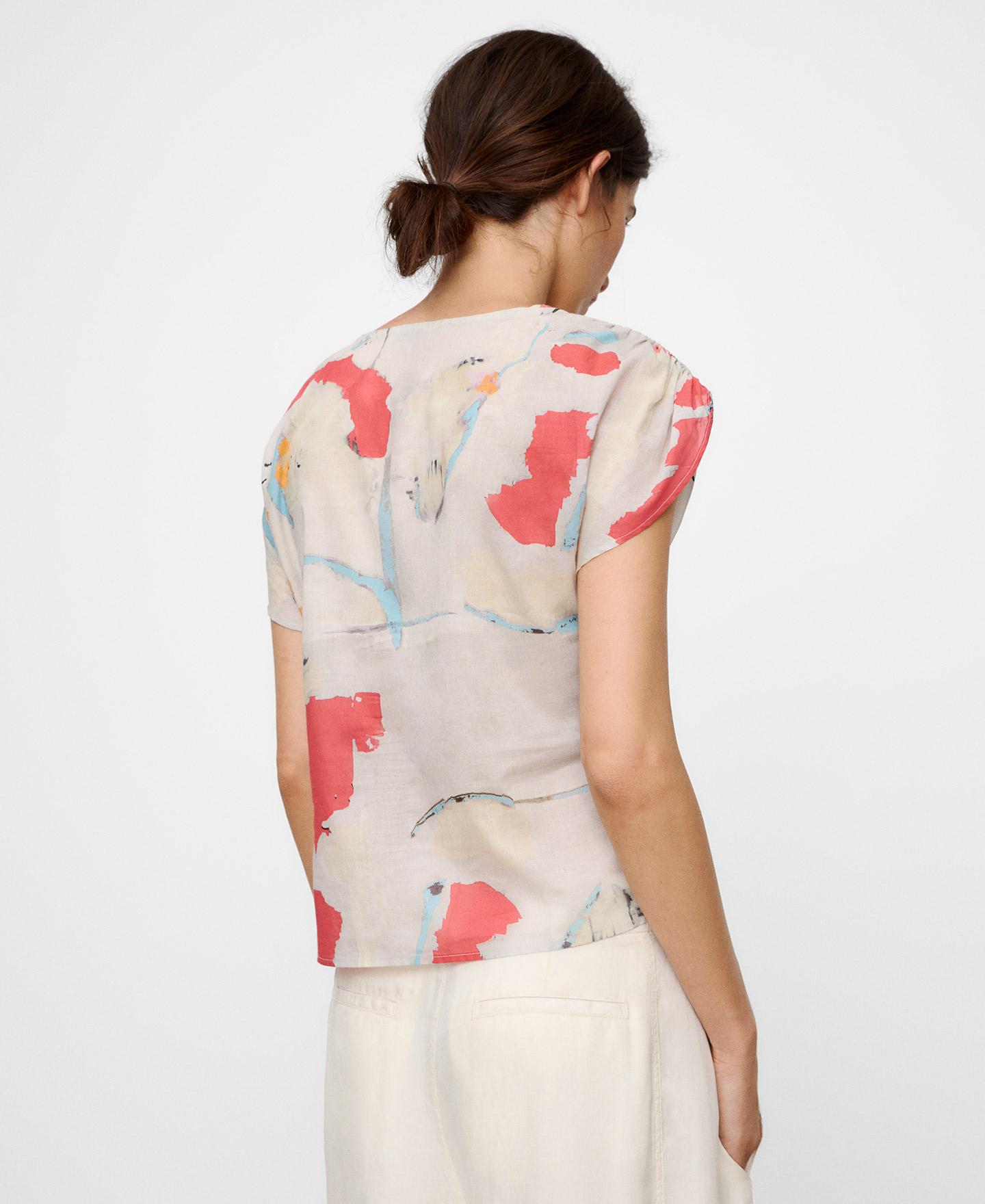 Top Franzido em Algodão Estampado Crómio / Laranja-3