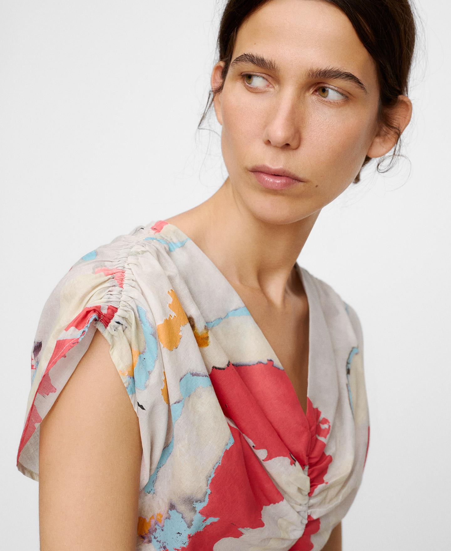 Top Franzido em Algodão Estampado Crómio / Laranja-4