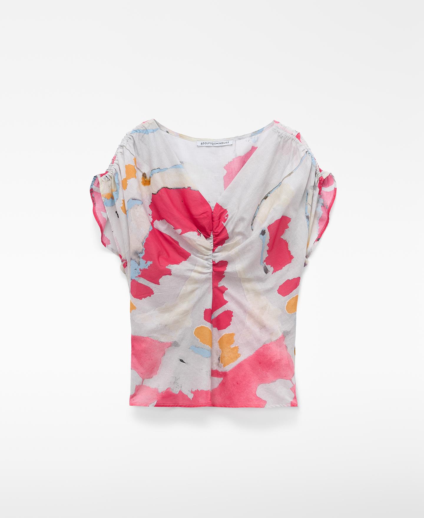 Top Franzido em Algodão Estampado Crómio / Laranja-5