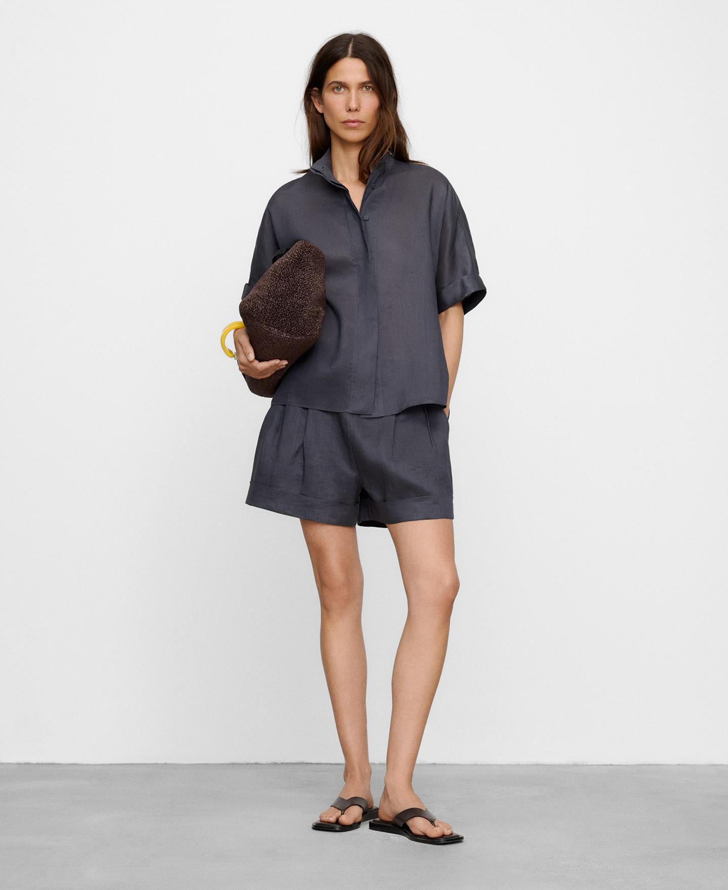 Camisa de Rami com Gola Chaminé Cinzento-escuro-2