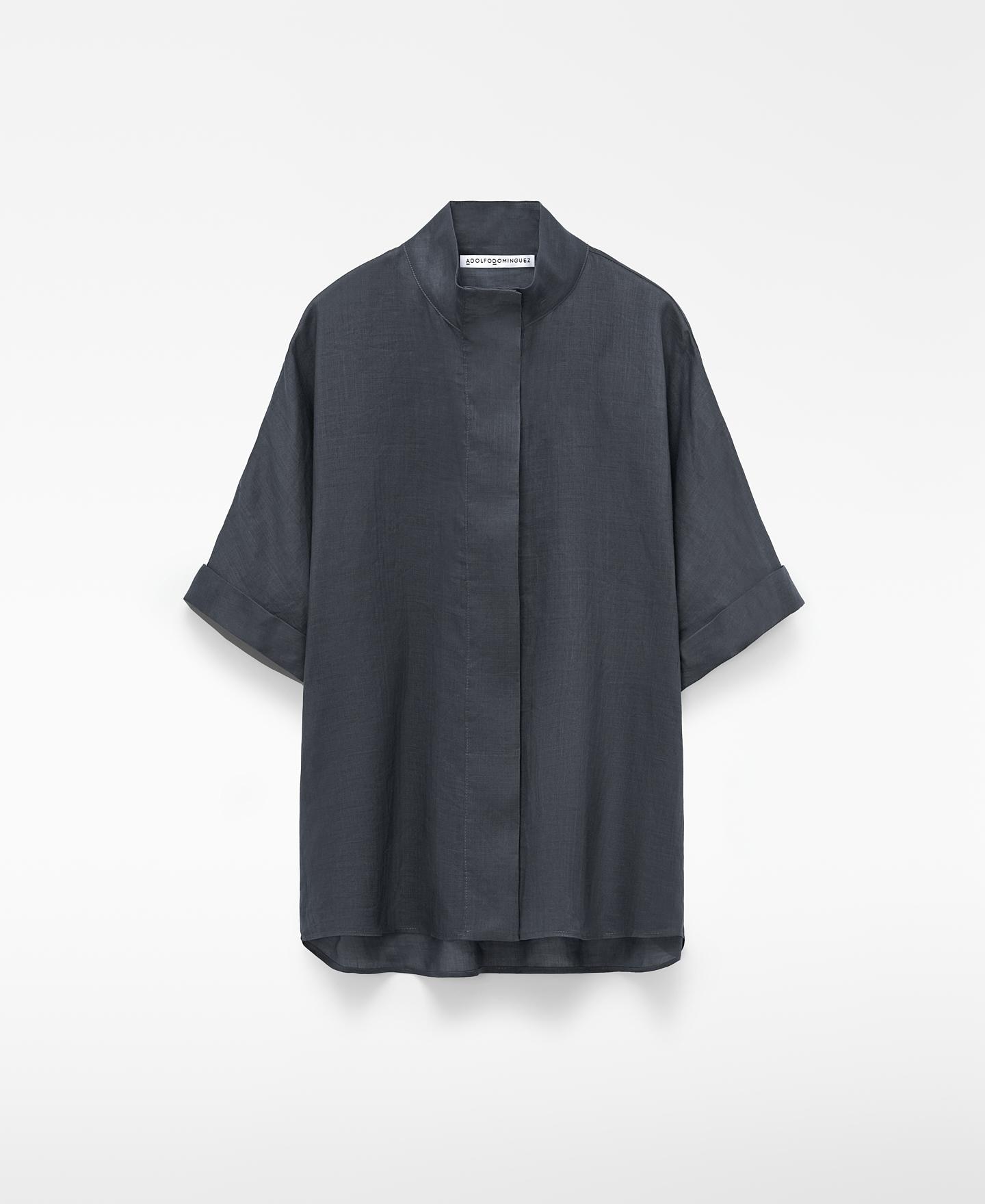 Camisa de Rami com Gola Chaminé Cinzento-escuro-5