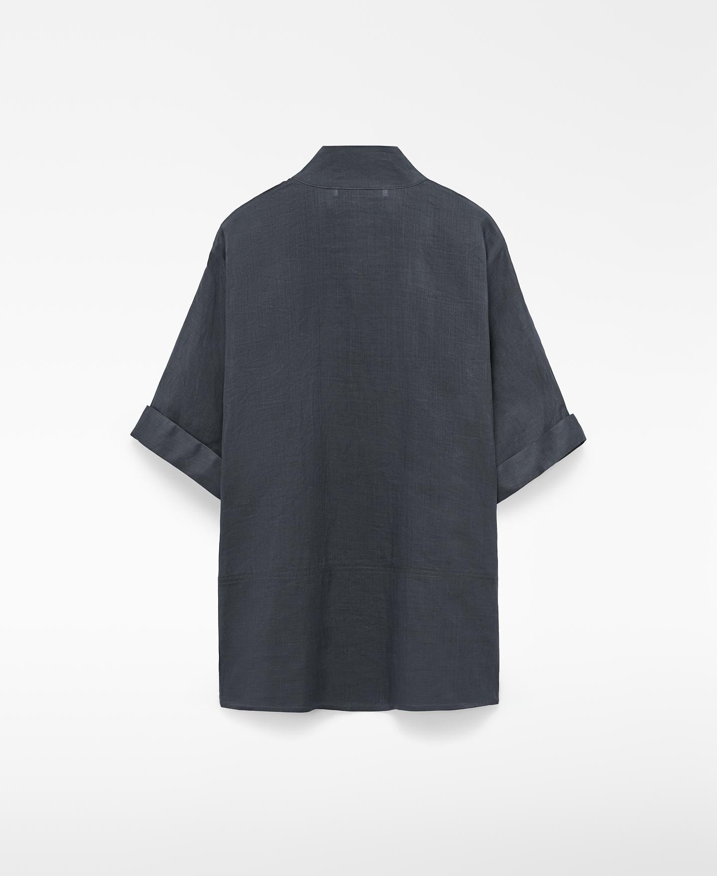 Camisa de Rami com Gola Chaminé Cinzento-escuro-6