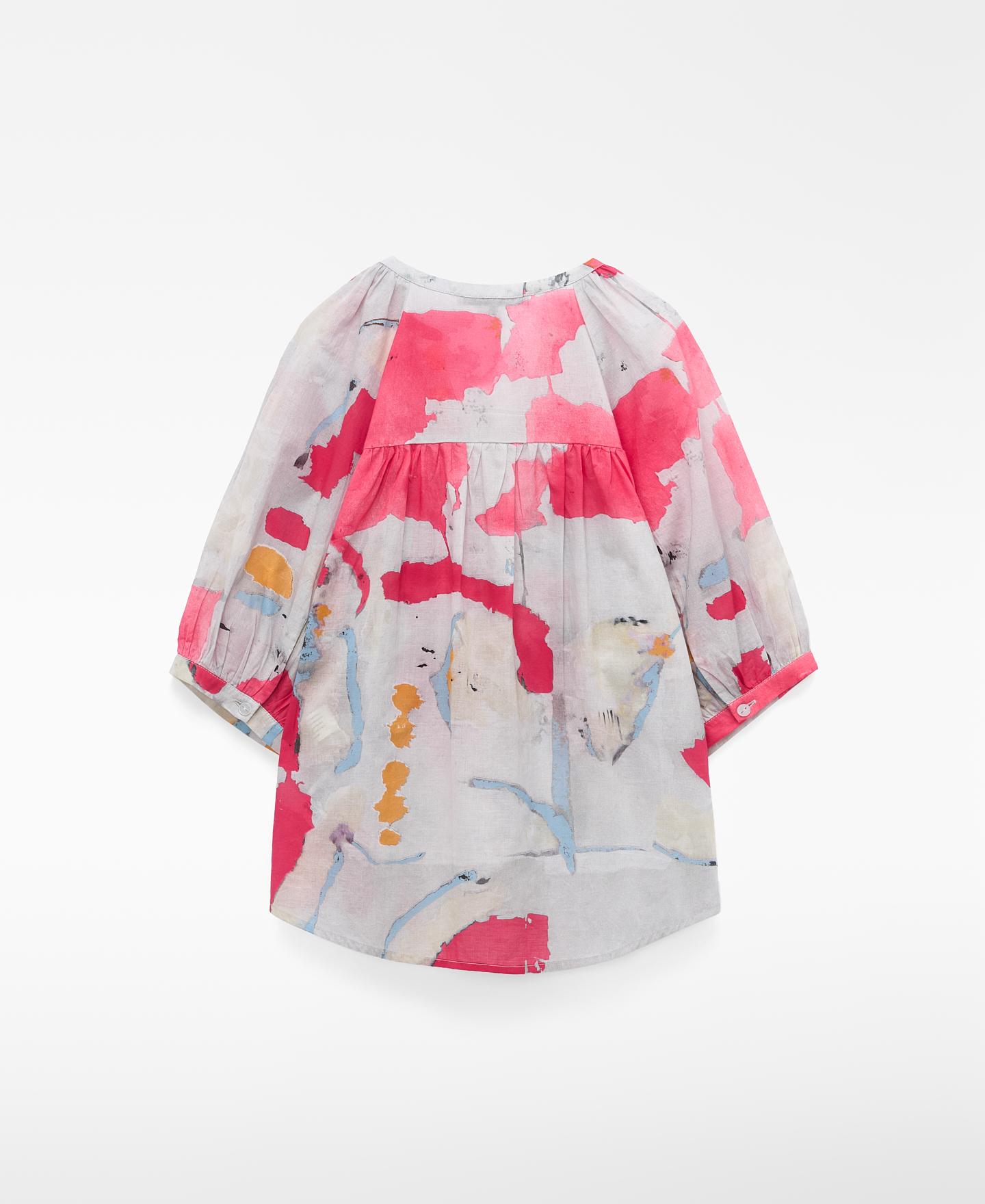 Blusa em Algodão Estampada com Decote em V Crómio / Laranja-2